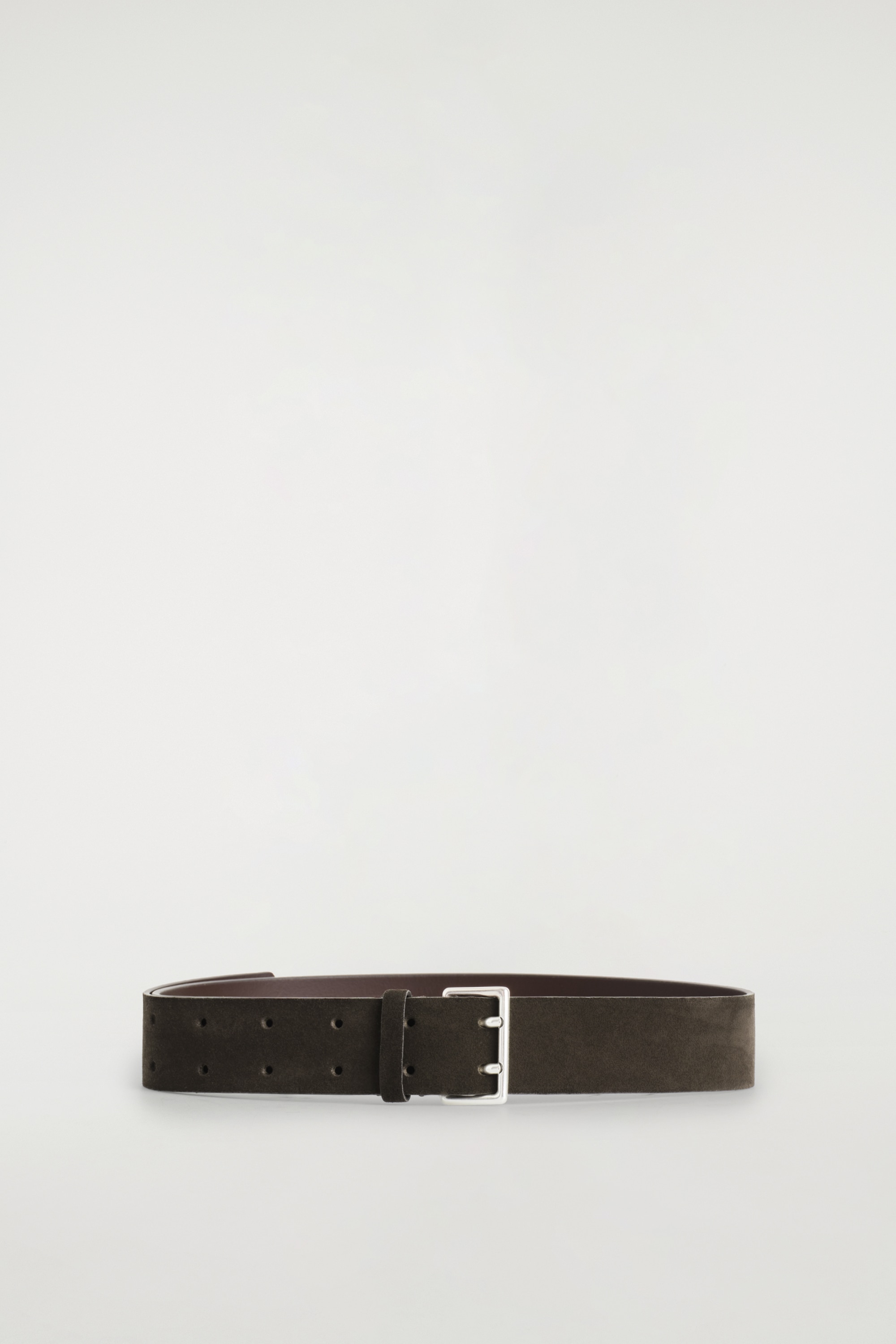 CEINTURE EN DAIM À DOUBLE ARDILLON - BRUN/BLEU MARINE/CAPPUCCINO