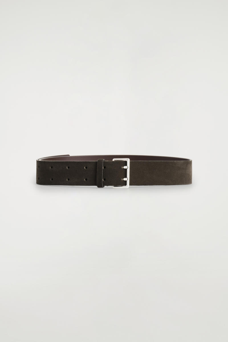 Cos Double-prong Suede Belt In Brown