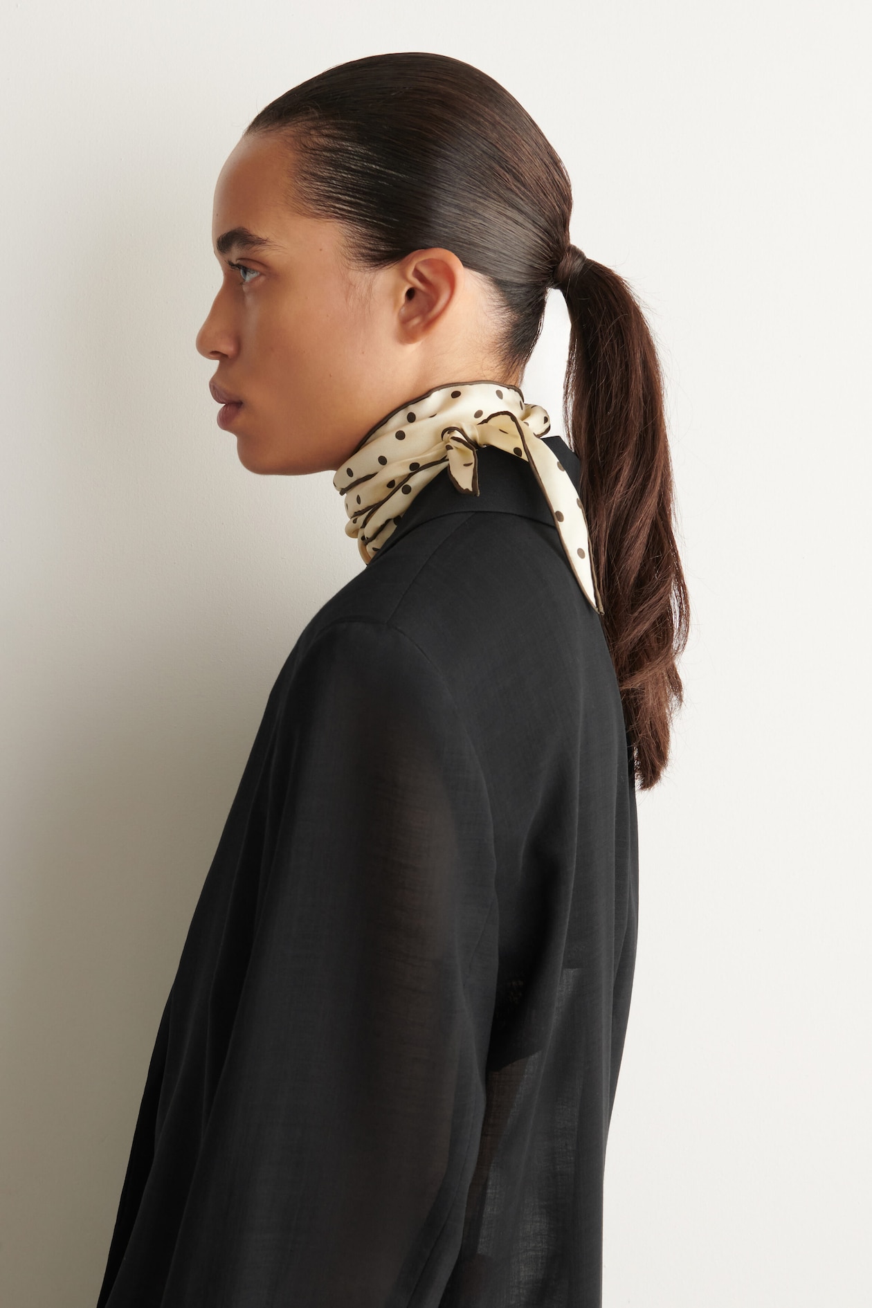SLIM POLKA-DOT SILK SCARF — YELLOW / BROWN / POLKA DOT
