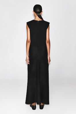 DROPPED-WAIST DOUBLE-FACED WOOL DRESS — CARBON 5