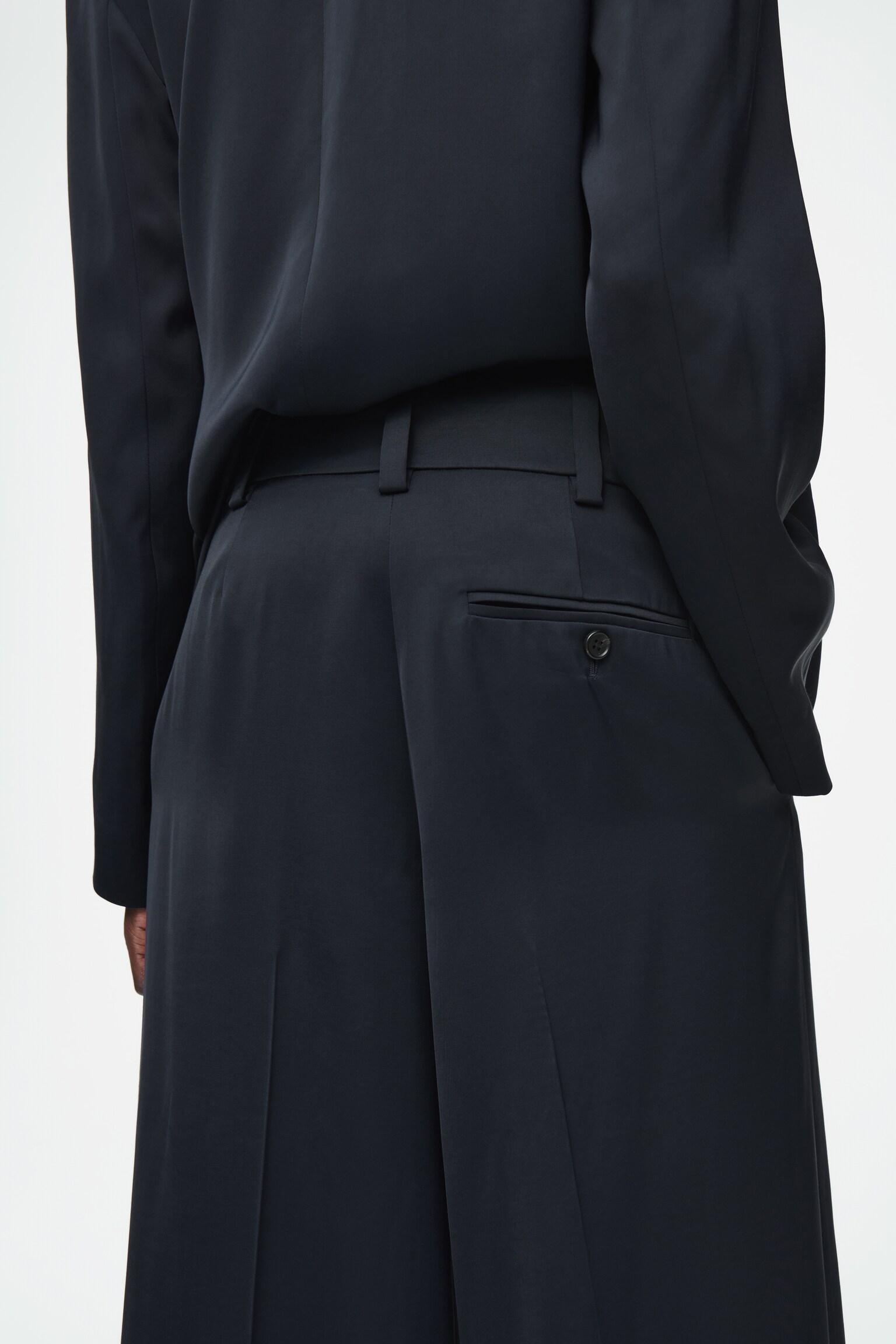 TAILORED SATIN WIDE-LEG TROUSERS - NAVY - 4
