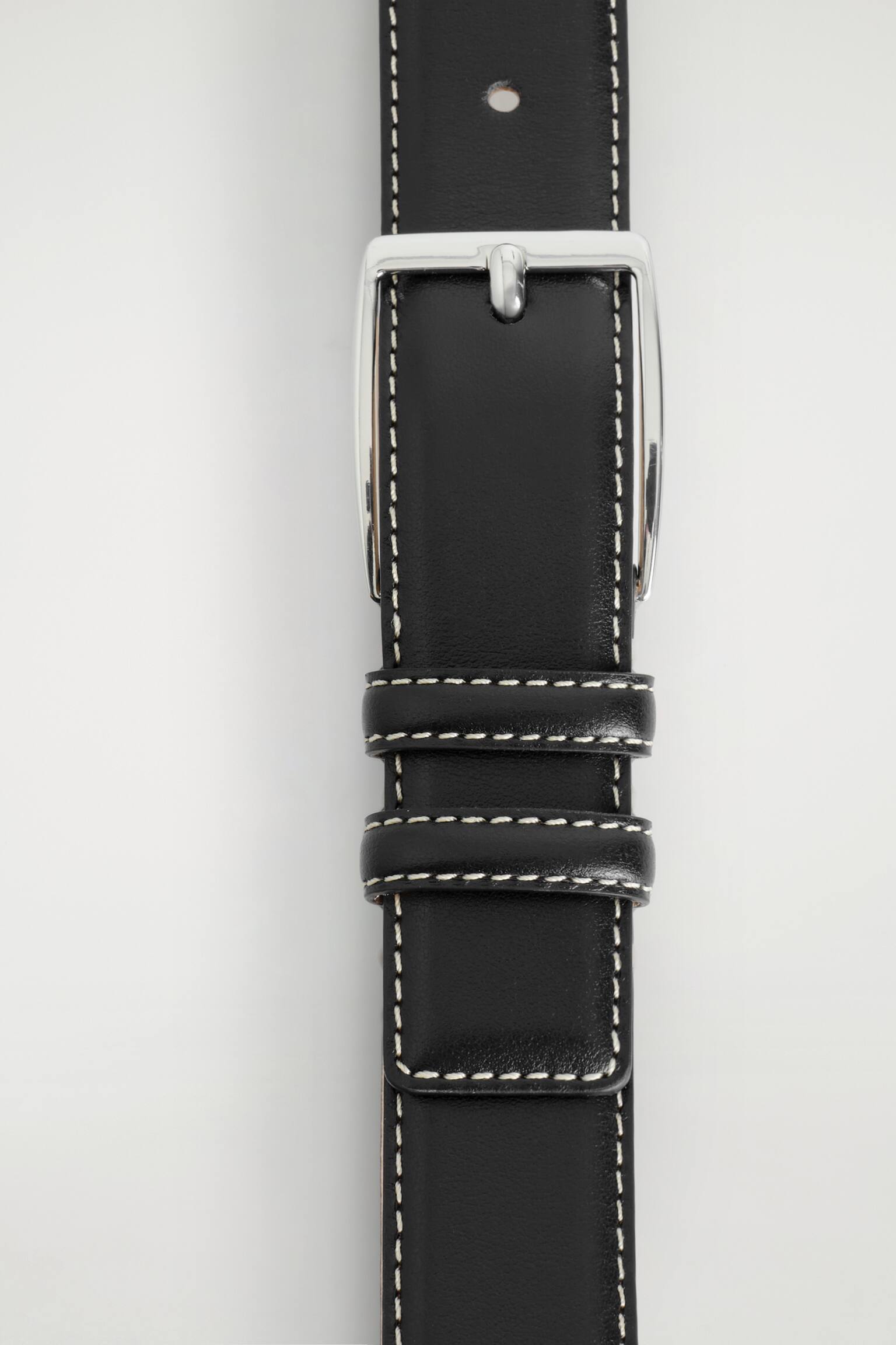 TOPSTITCHED LEATHER BELT - שחור - 3