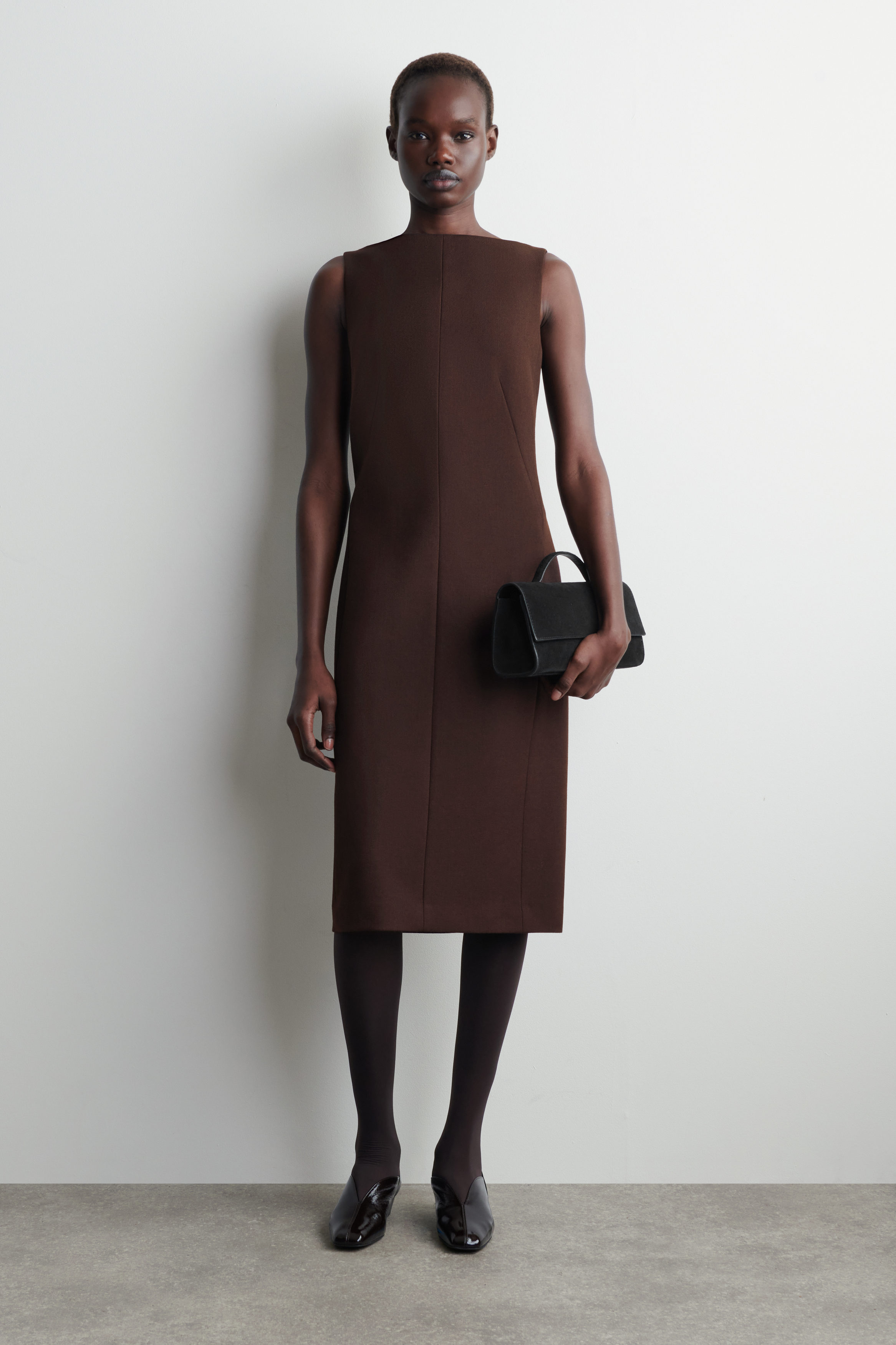knee length dresses for ladies Granite Melange Boiled Wool Ava Dress – DATURA main image 0