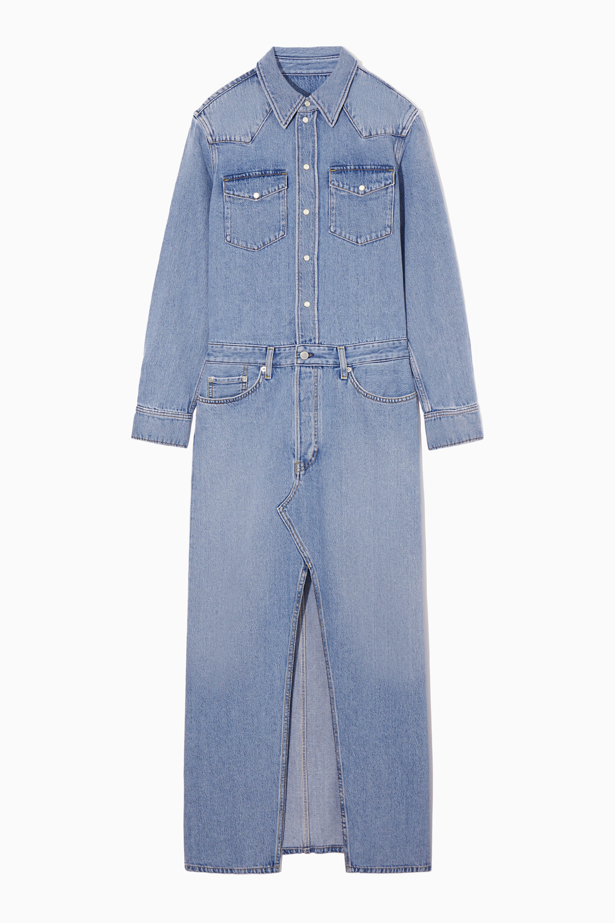 ＜COS＞Topstitched Denim Dress 36 COS Topstitched Denim Dress in Blue | endource