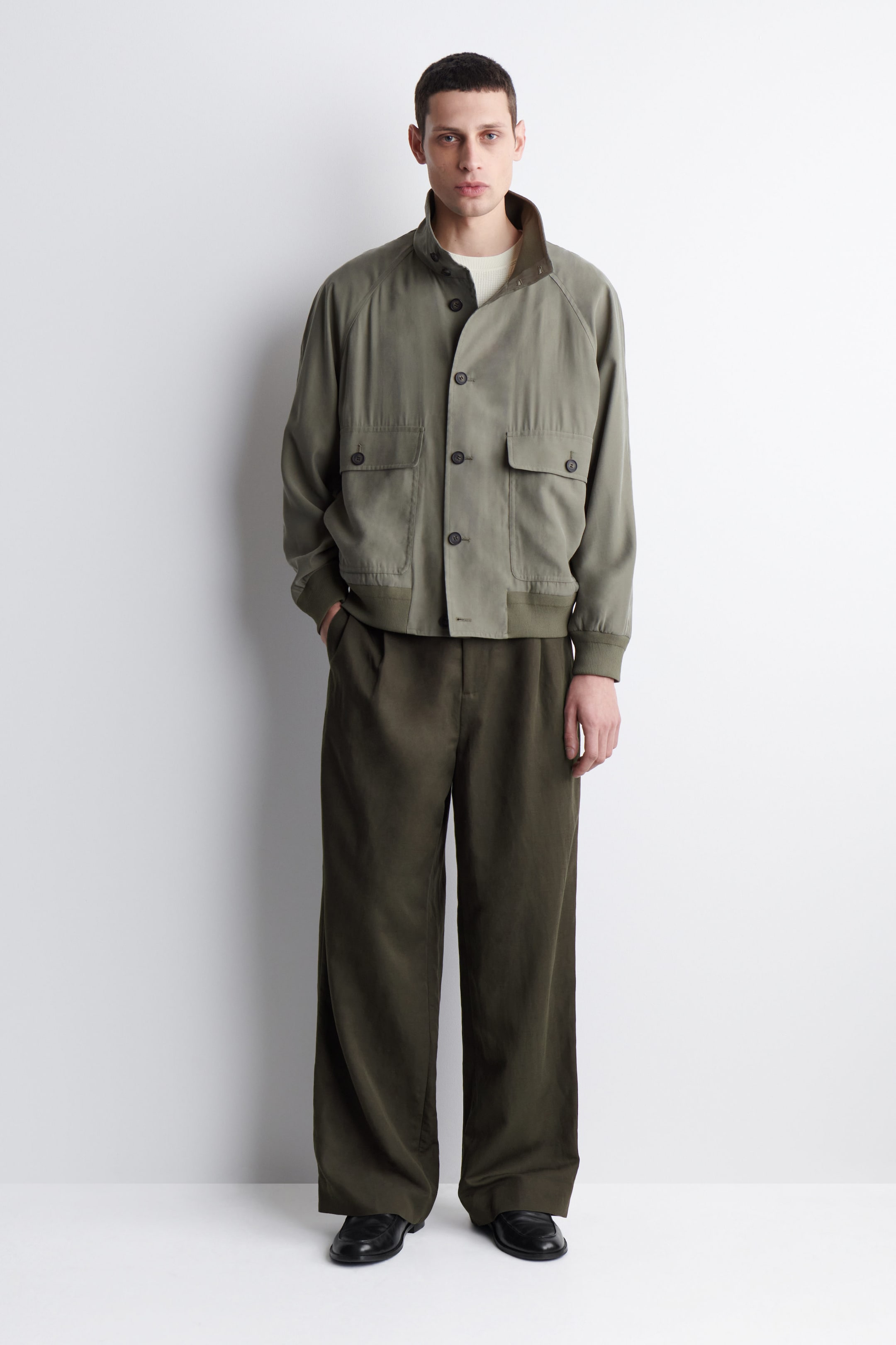 FUNNEL-NECK TWILL BLOUSON JACKET