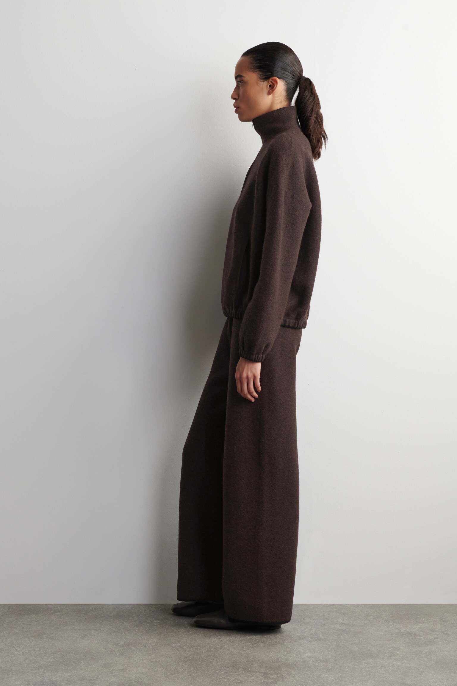 PULL ZIPPÉ EN LAINE MÉRINOS BOUILLIE - BRUN CHINÉ/BEIGE CHINÉ - 3