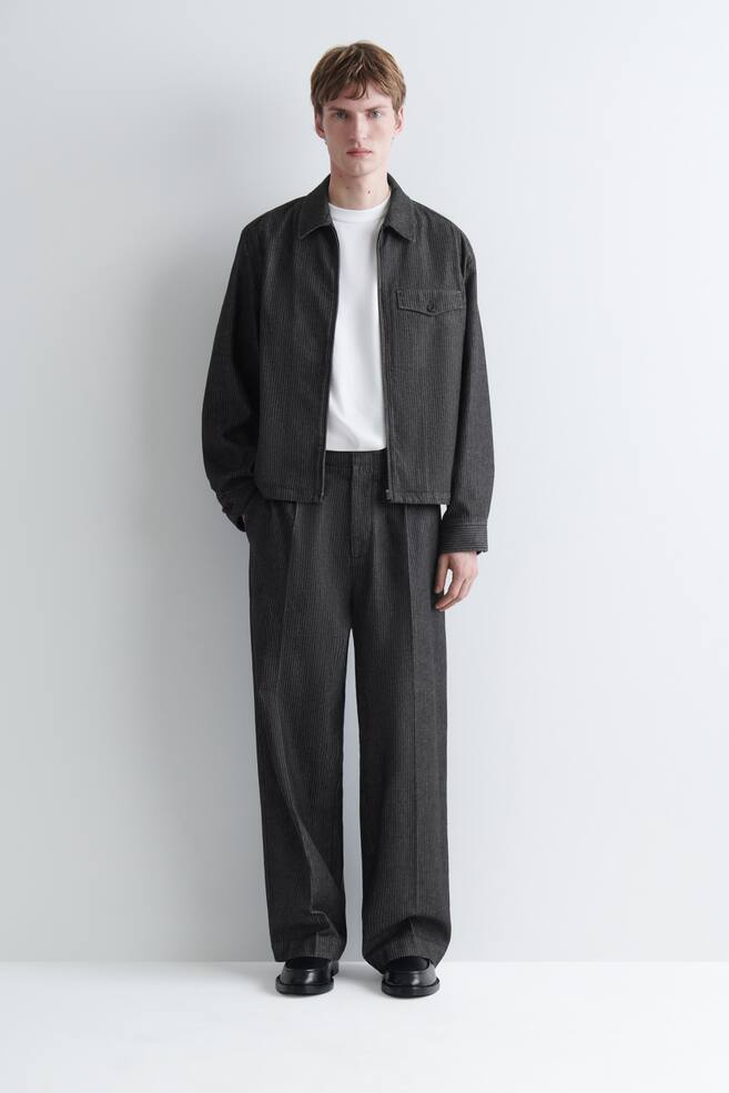 PANTALON LARGE DÉCONTRACTÉ EN DENIM FINES RAYURES - NOIR / FINES RAYURES - 1