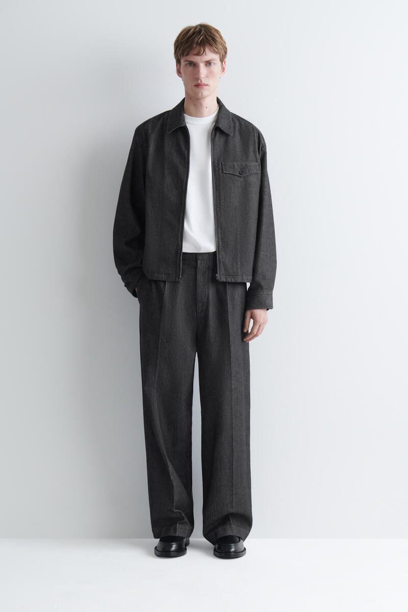 Pinstriped Denim Relaxed-Fit Wide-Leg Pants