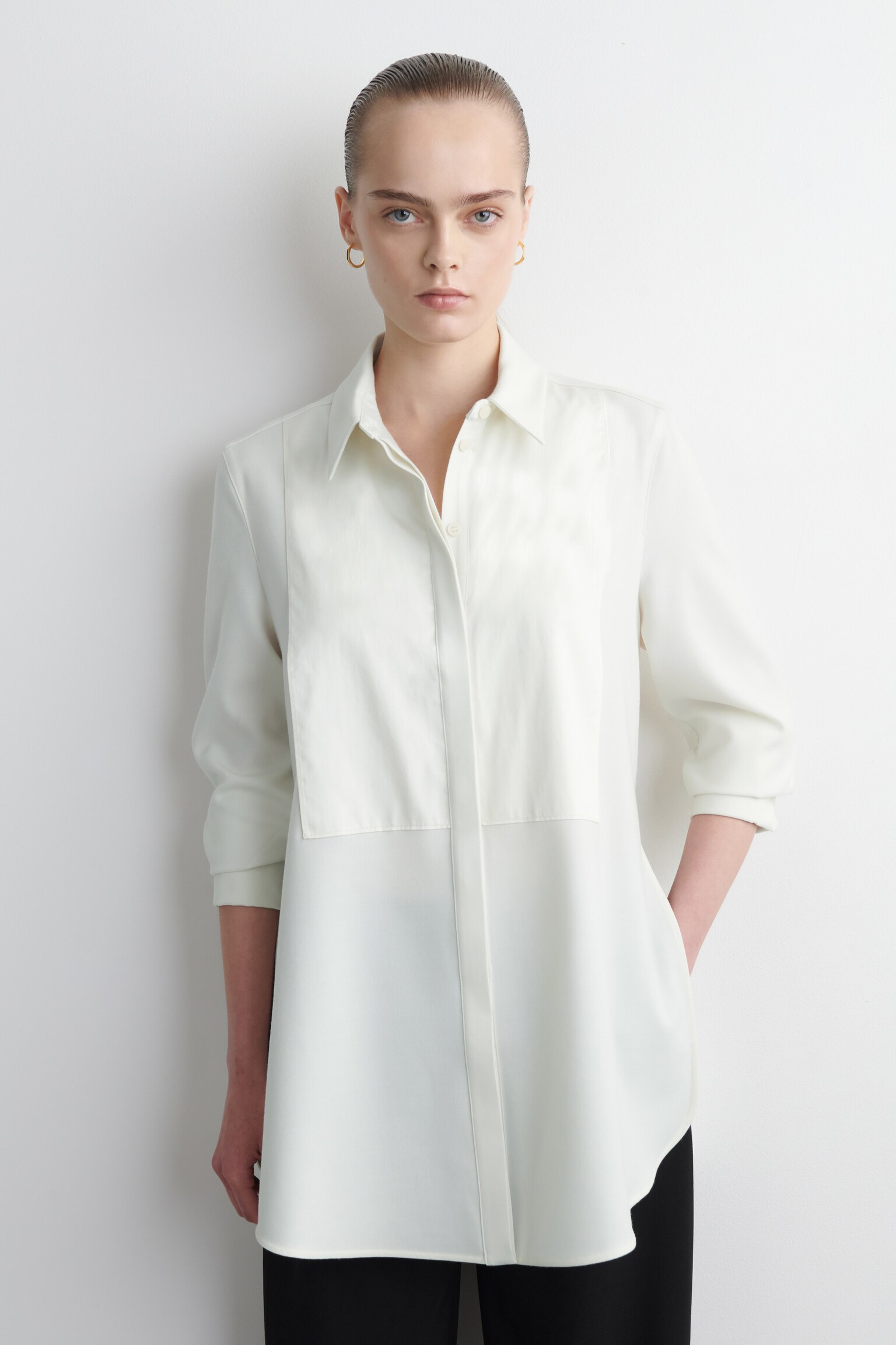WOOL-BLEND TUXEDO SHIRT - WHITE