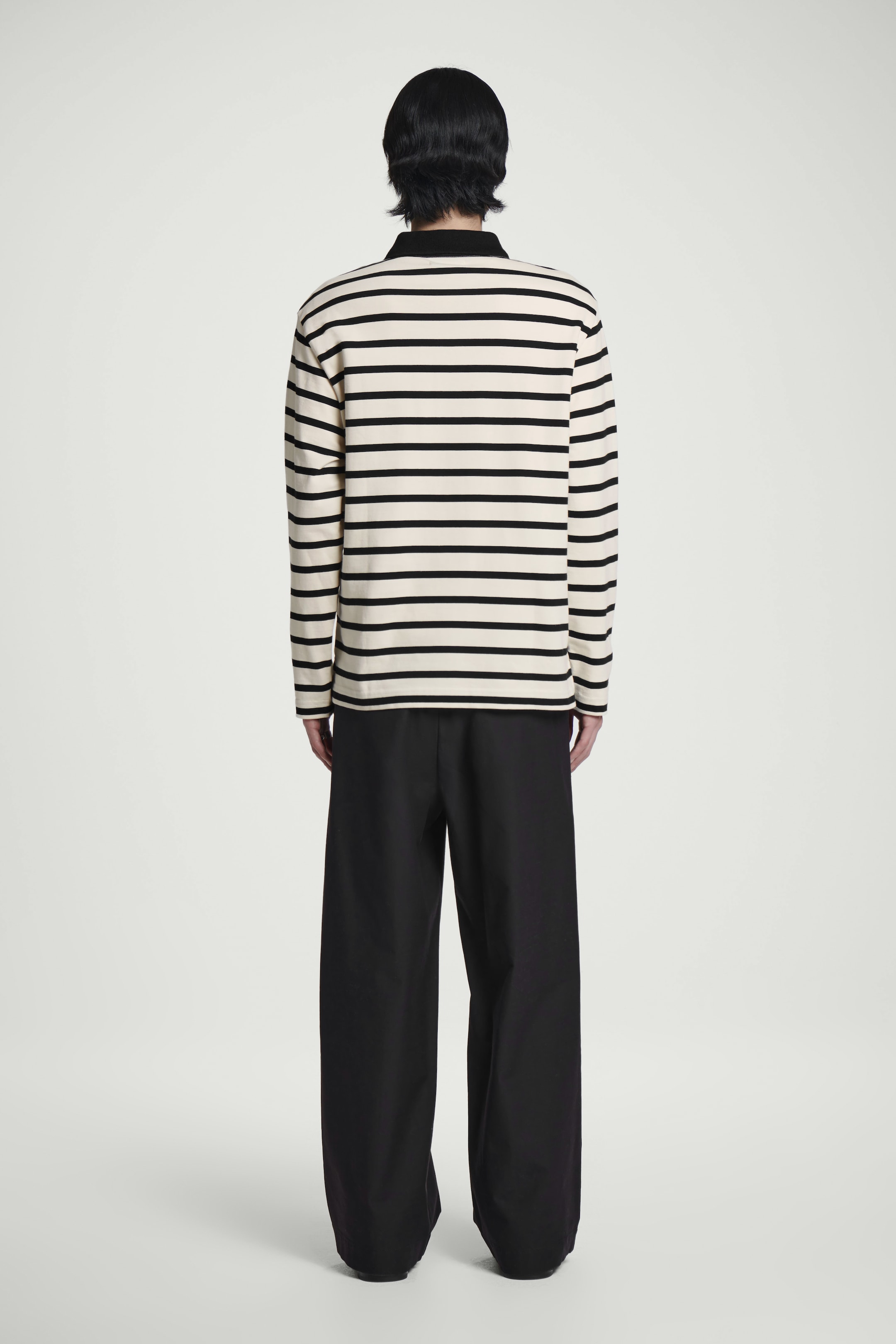 View larger image: STRIPED LONG-SLEEVED POLO SHIRT - ECRU / BLACK - Men | H&M GB 4