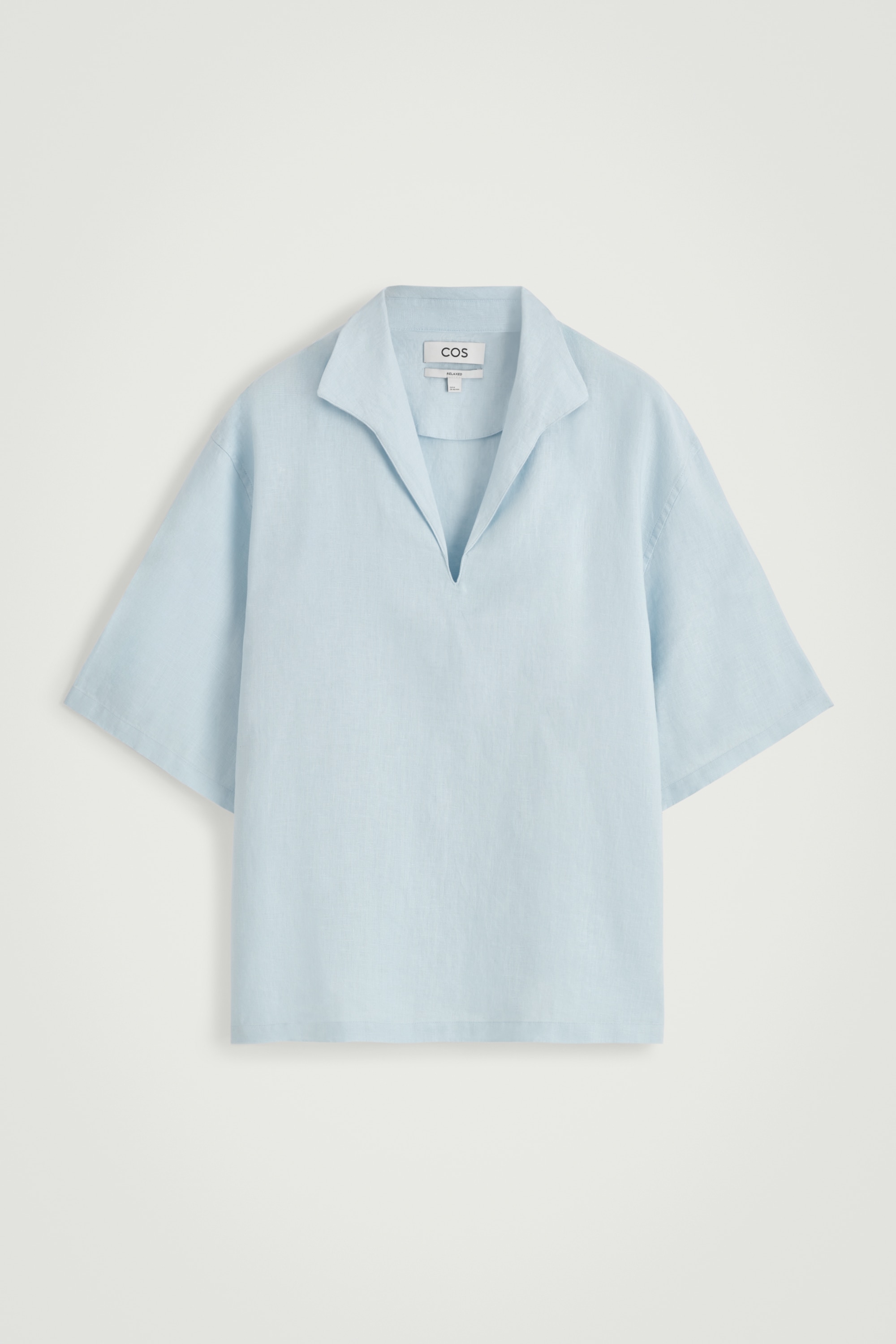 OPEN-COLLAR LINEN SHIRT - LIGHT BLUE/NAVY/WHITE