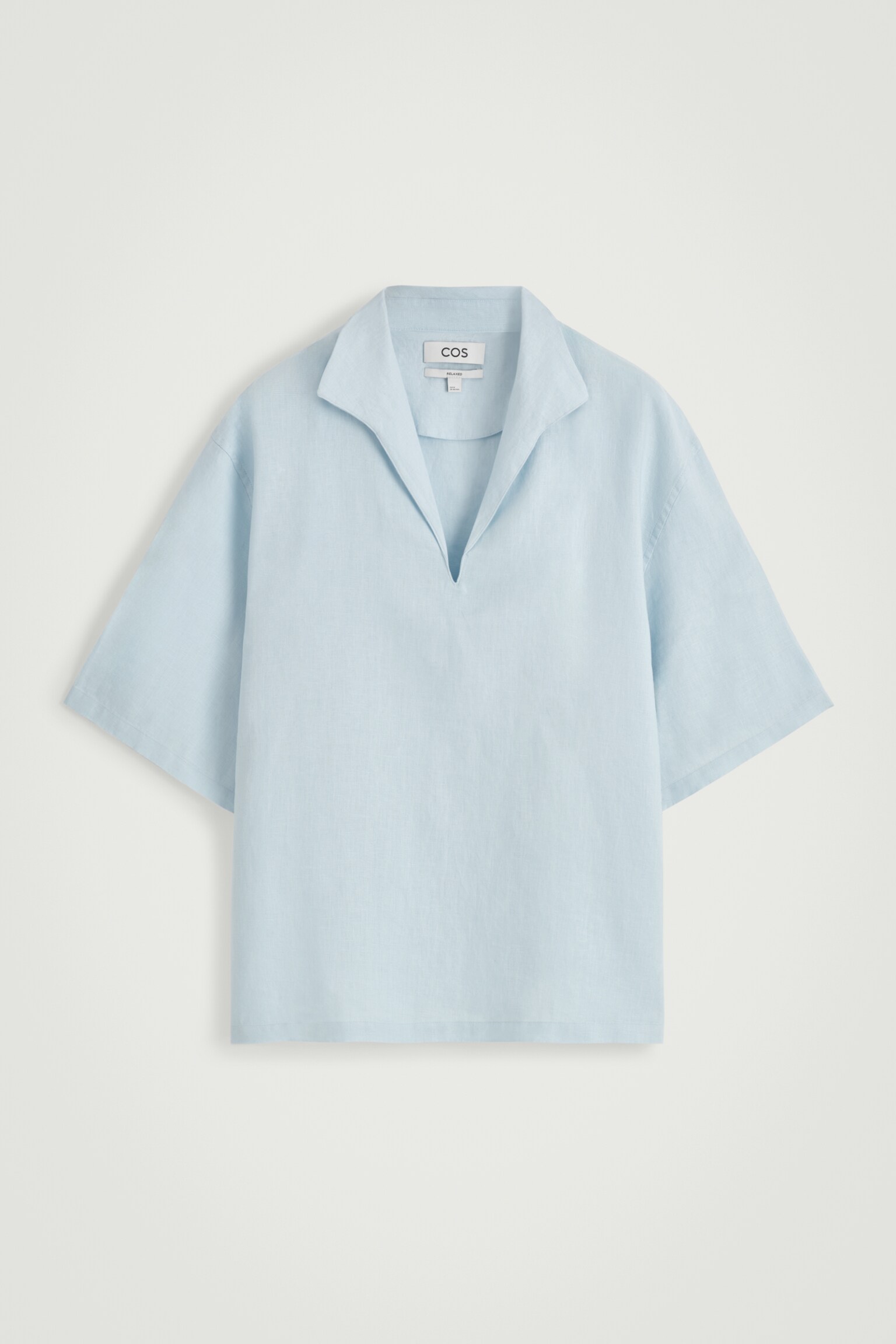 CAMISA DE LINO CON CUELLO ABIERTO - AZUL CLARO/AZUL MARINO/BLANCO - 1
