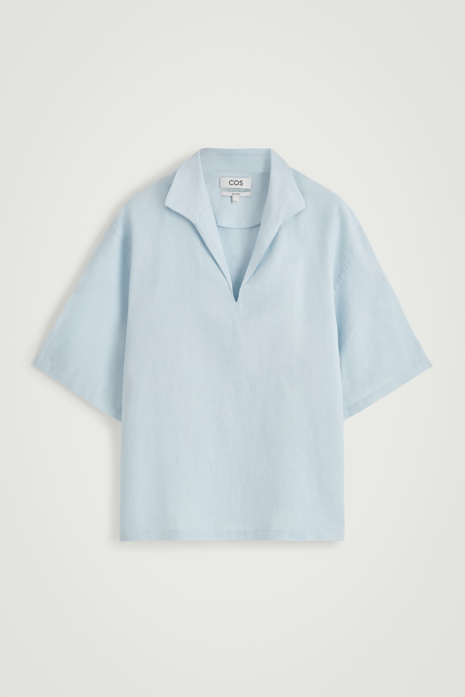 CHEMISE EN LIN À COL OUVERT - BLEU CIEL/BLEU MARINE - 2