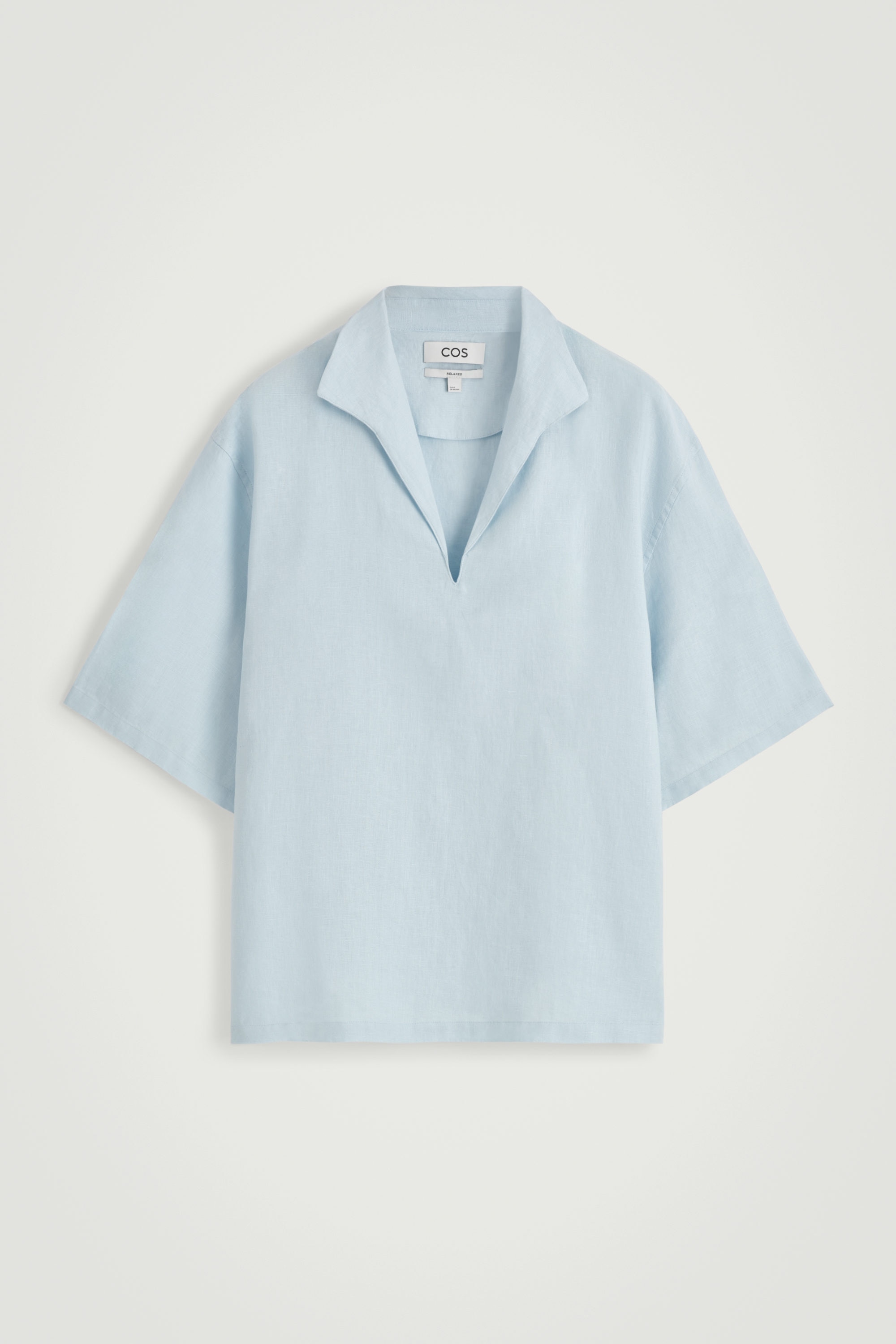 COS オープンカラーリネンシャツ opencollar linen shirt OPEN-COLLAR LINEN SHIRT - LIGHT BLUE | COS