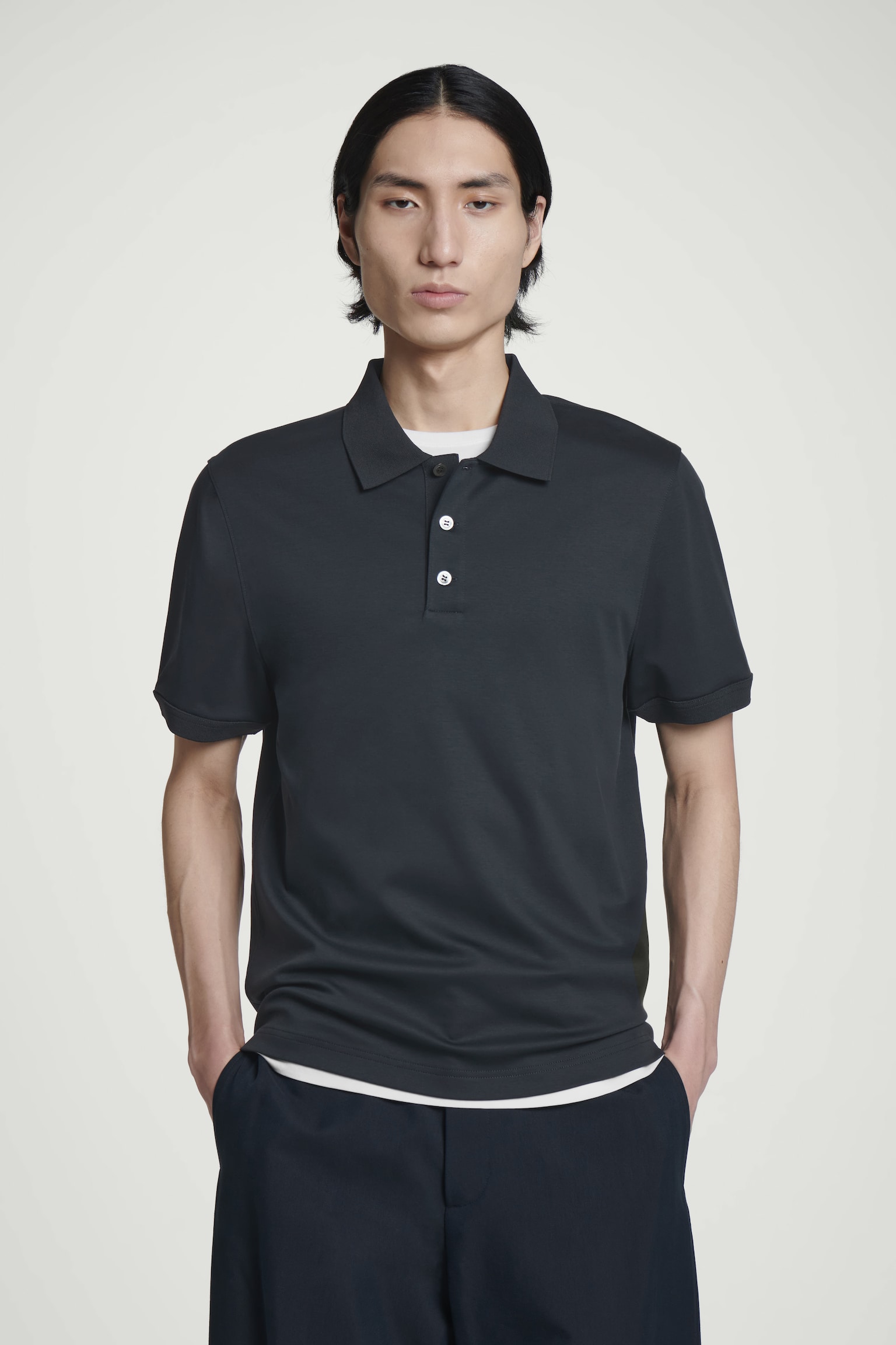 POLO IN COTONE MERCERIZZATO TAGLIO REGOLARE - BLU NAVY/TALPA