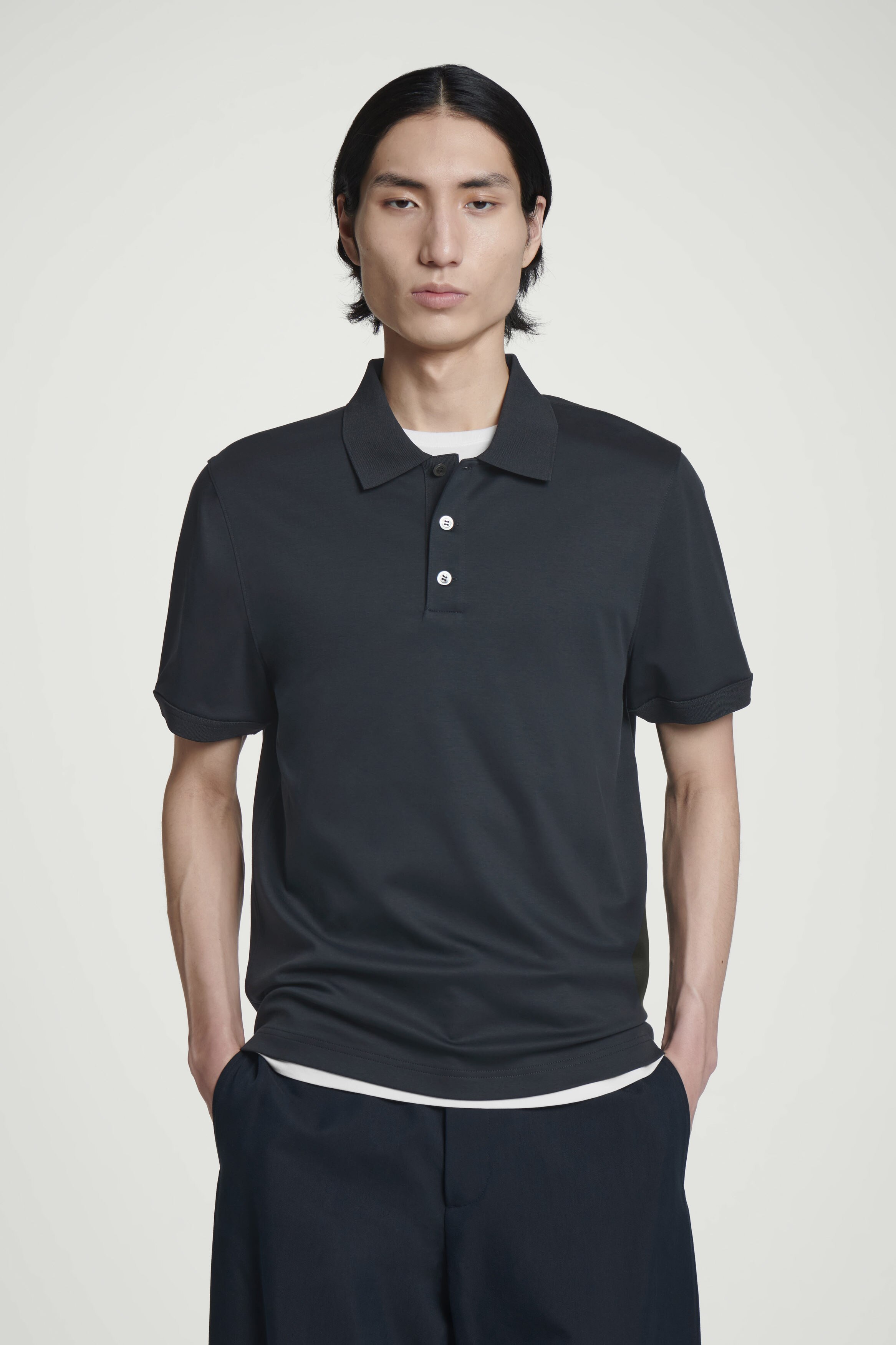 REGULAR-FIT MERCERISED-COTTON POLO SHIRT - NAVY | COS