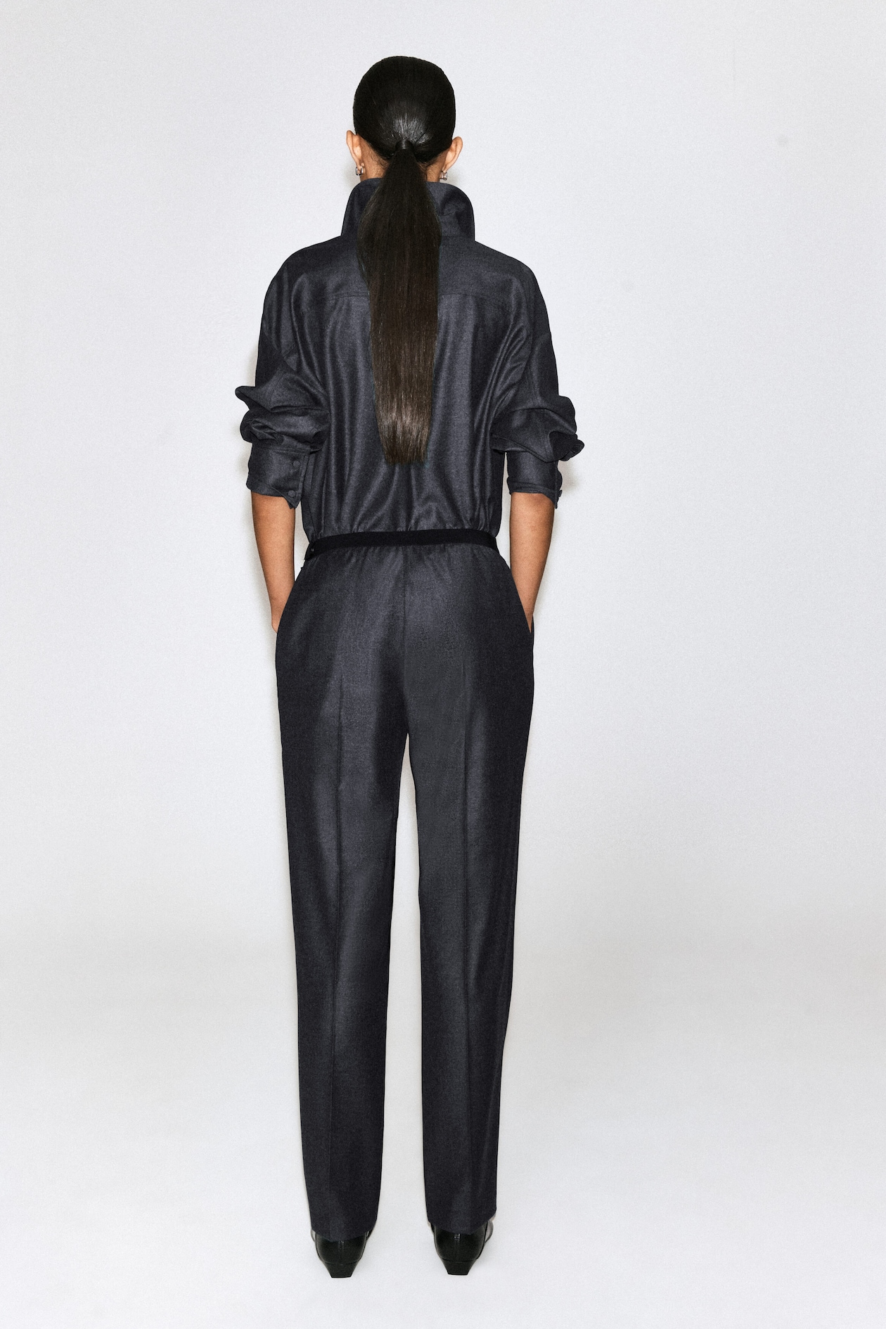 WOOL-FLANNEL STRAIGHT-LEG PANTS — SLATE