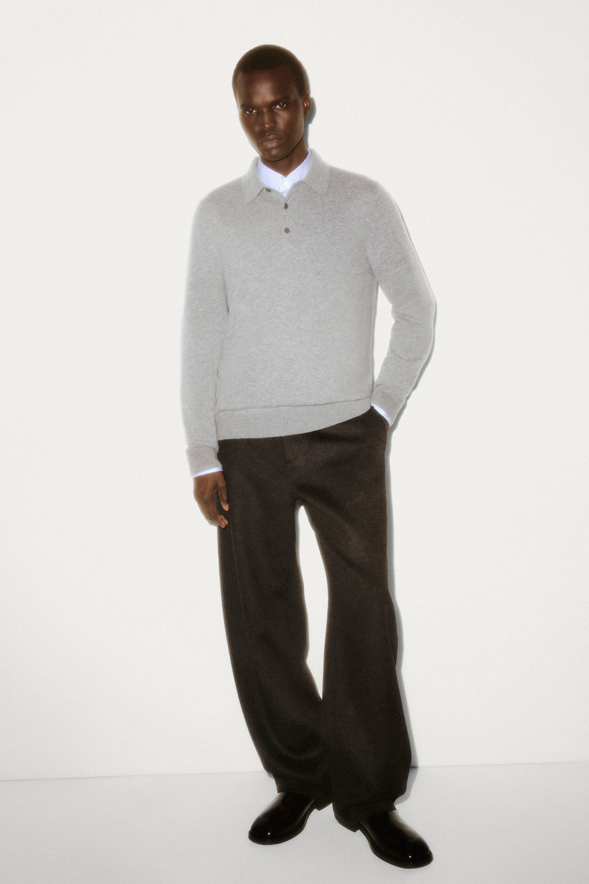 SPLIT WOOL WIDE-LEG TROUSERS - CHARCOAL | COS