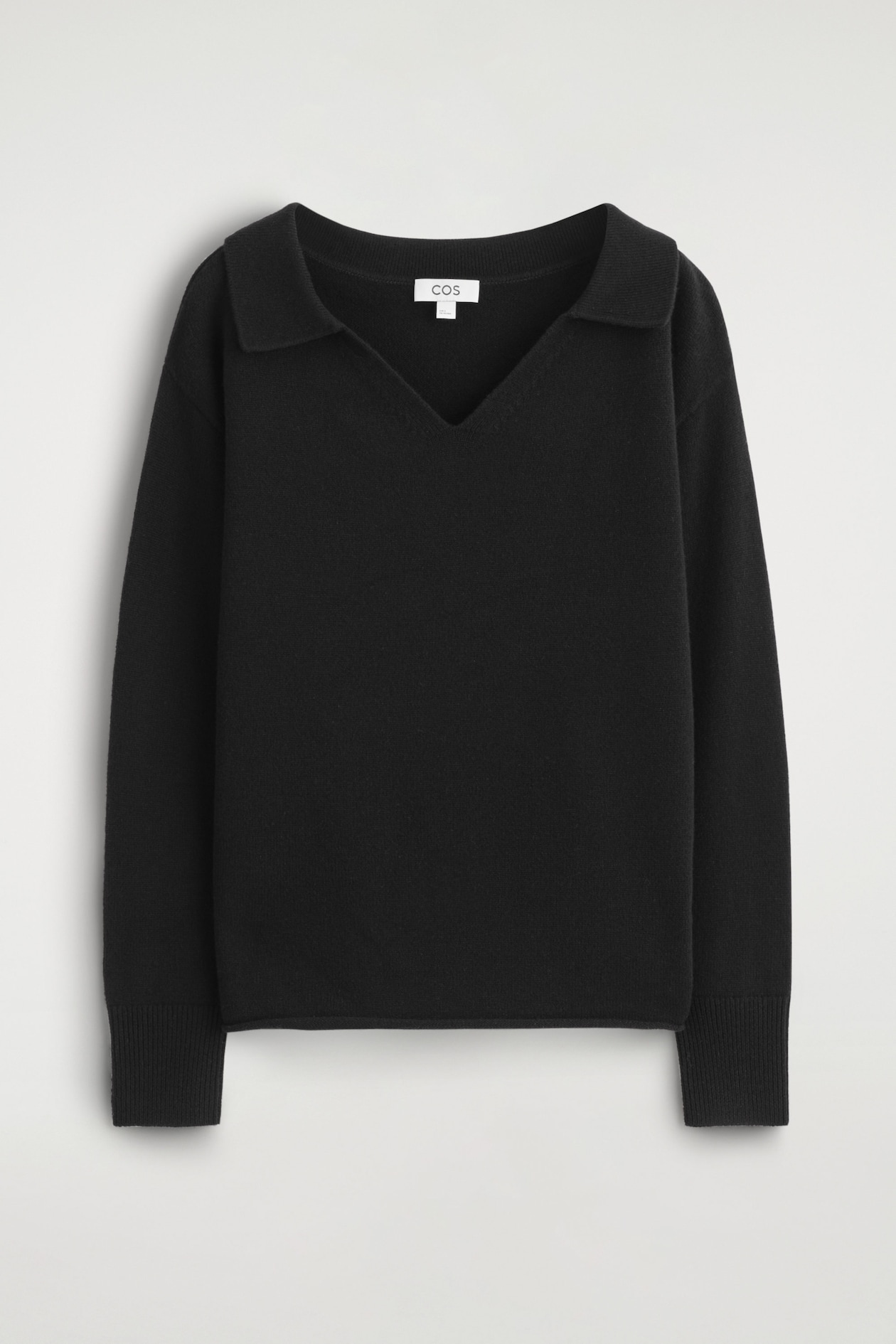 MERINO WOOL POLO JUMPER — BLACK