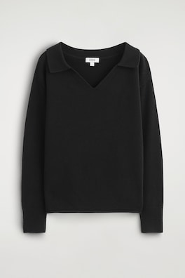 MERINO WOOL POLO JUMPER — BLACK 2