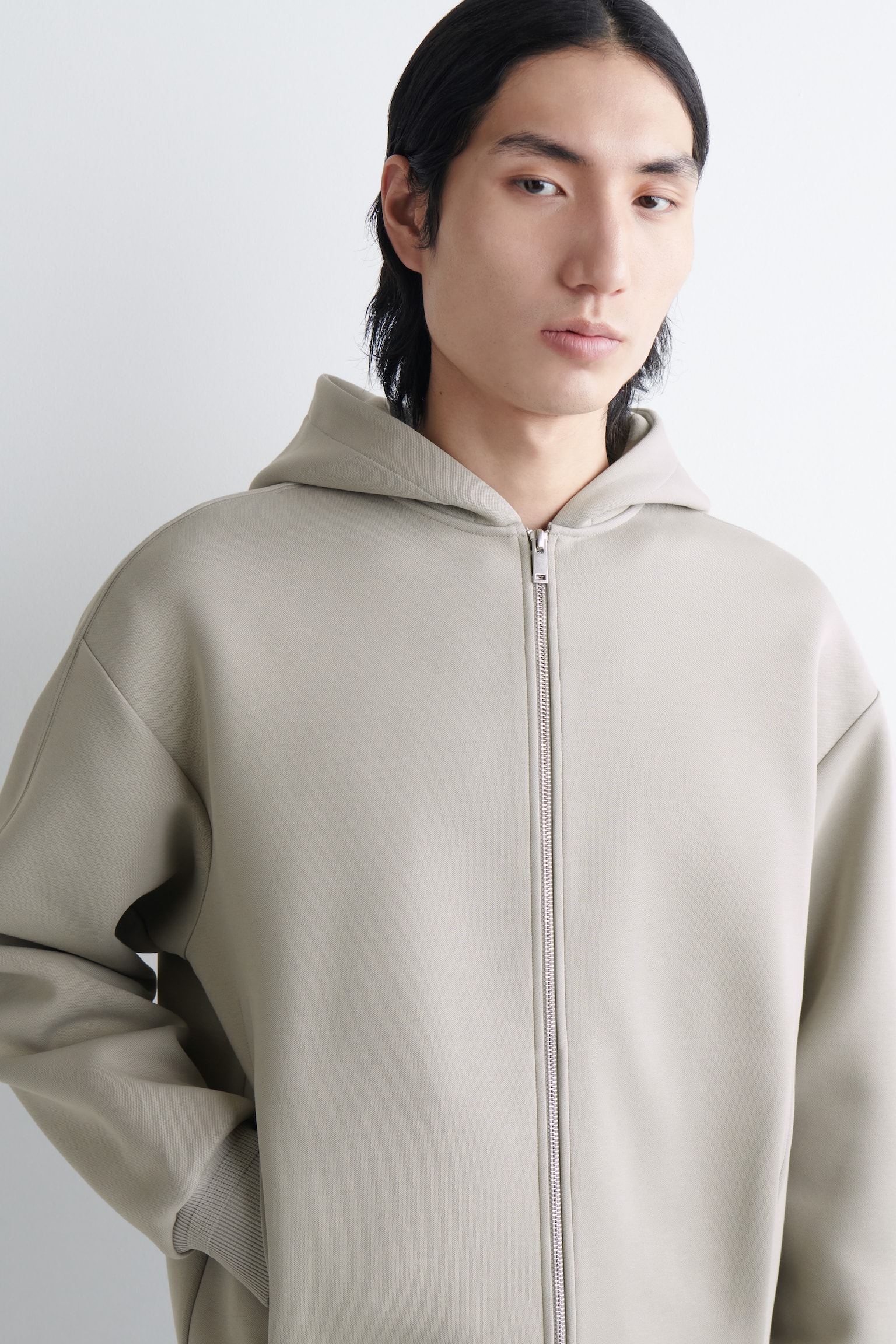 Katoen-piqué capuchontrui met rits - buinbeige - 3