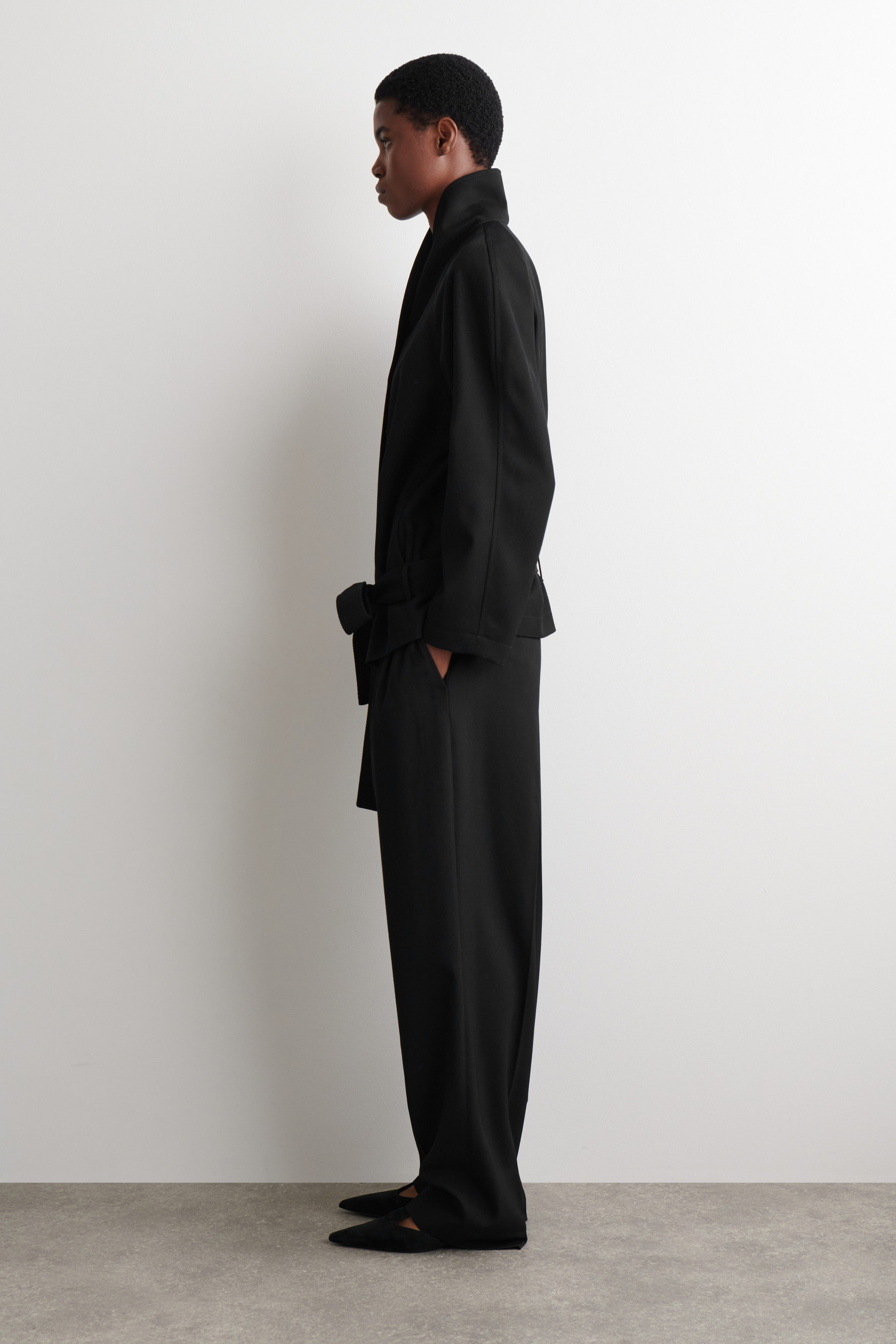 BELTED WOOL-BLEND SHAWL-COLLAR JACKET - BLACK | COS