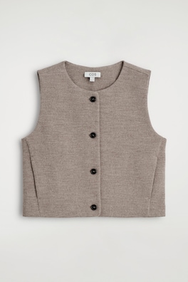BOILED MERINO WOOL WAISTCOAT — STONE MÉLANGE 2