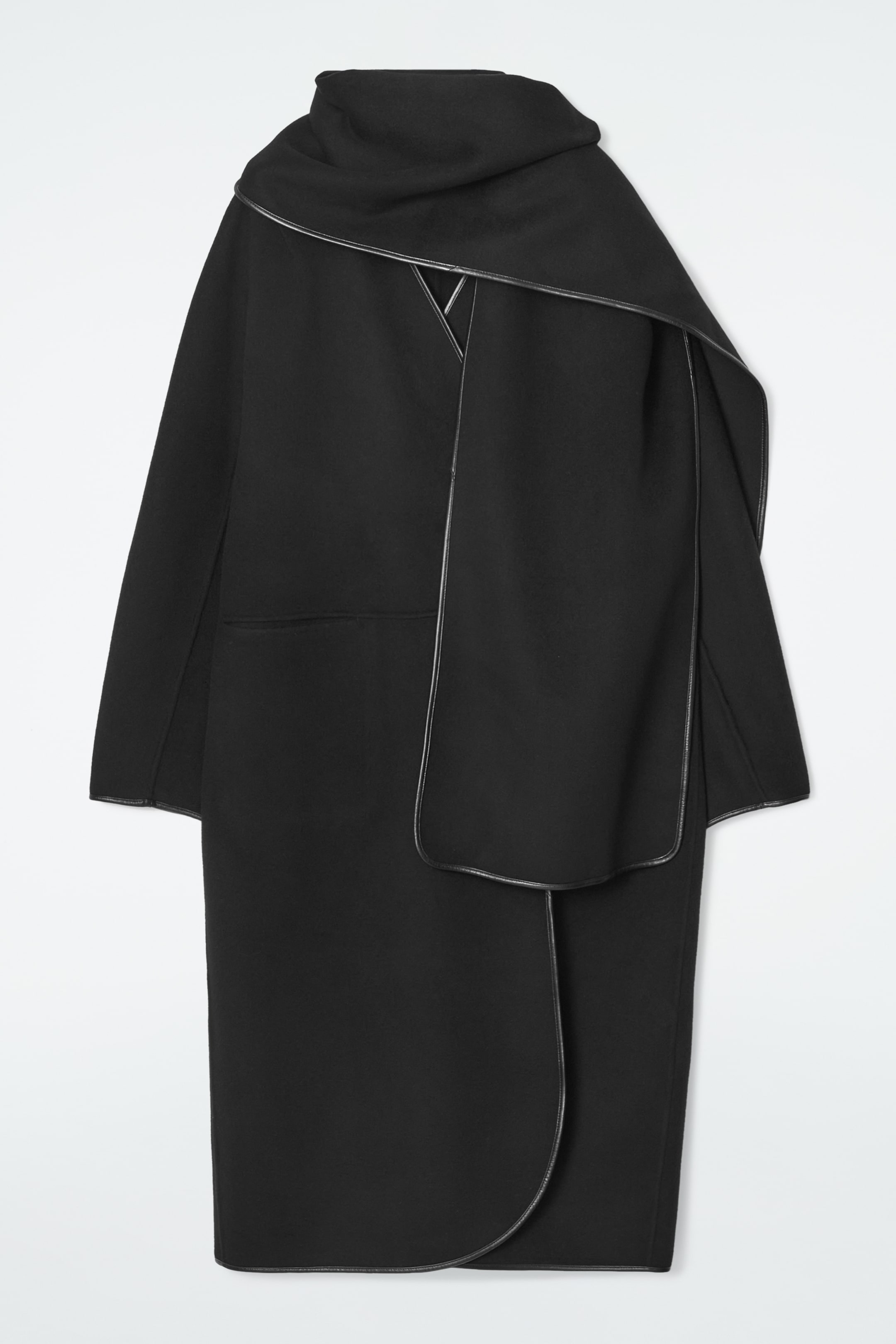 Grösseres Bild ansehen: WOLLMANTEL MIT SCHALDETAIL UND LEDERBESÄTZEN - SCHWARZ - DAMEN | H&M CH 1