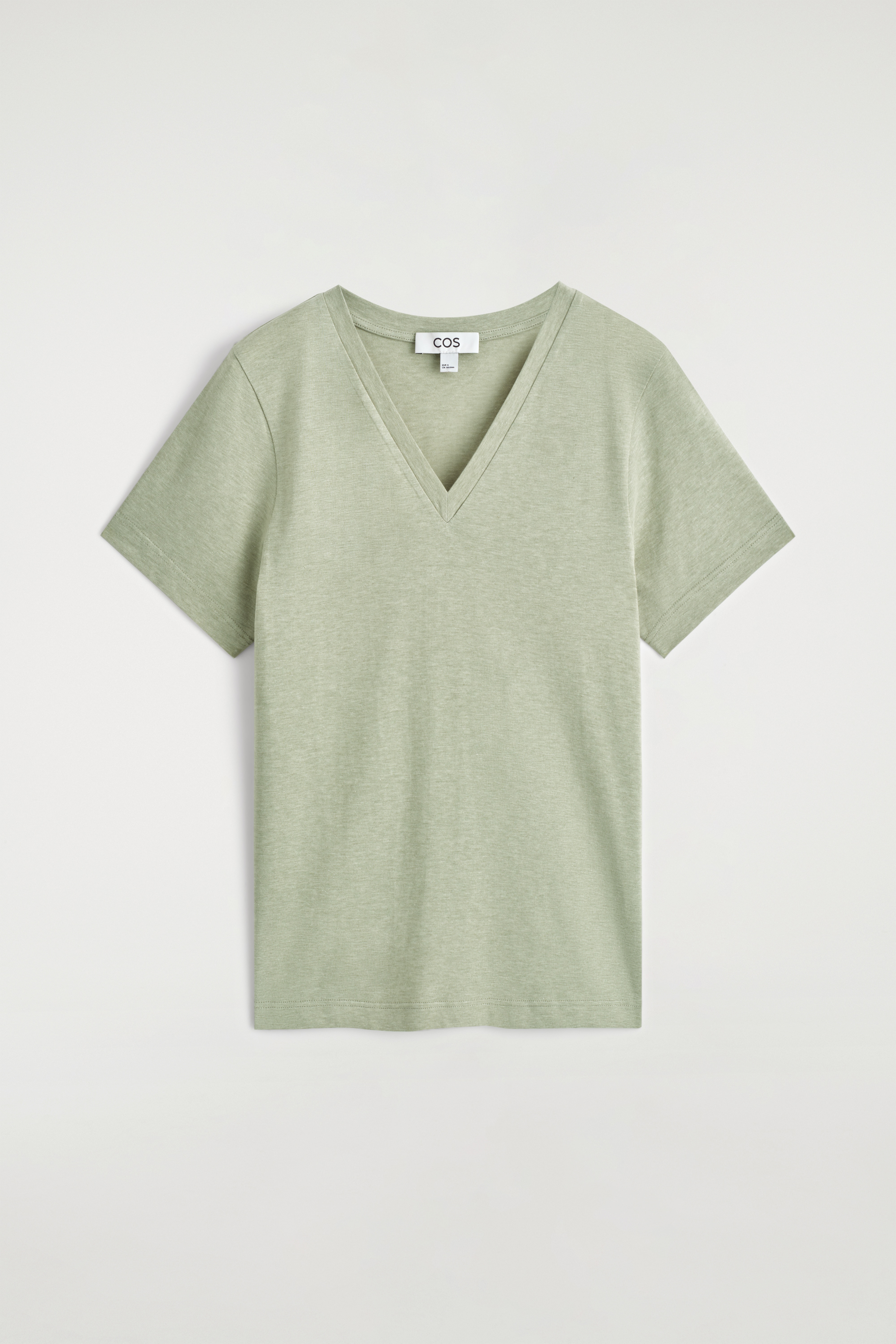 T-SHIRT IN COTONE CON SCOLLO A V - SALVIA MÉLANGE/BIANCO/NERO/ÉCRU/MARRONE MÉLANGE