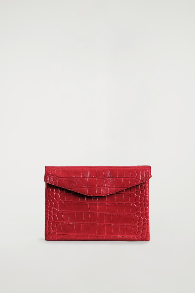 Envelope Clasp Pouch - Croc-Effect Leather
