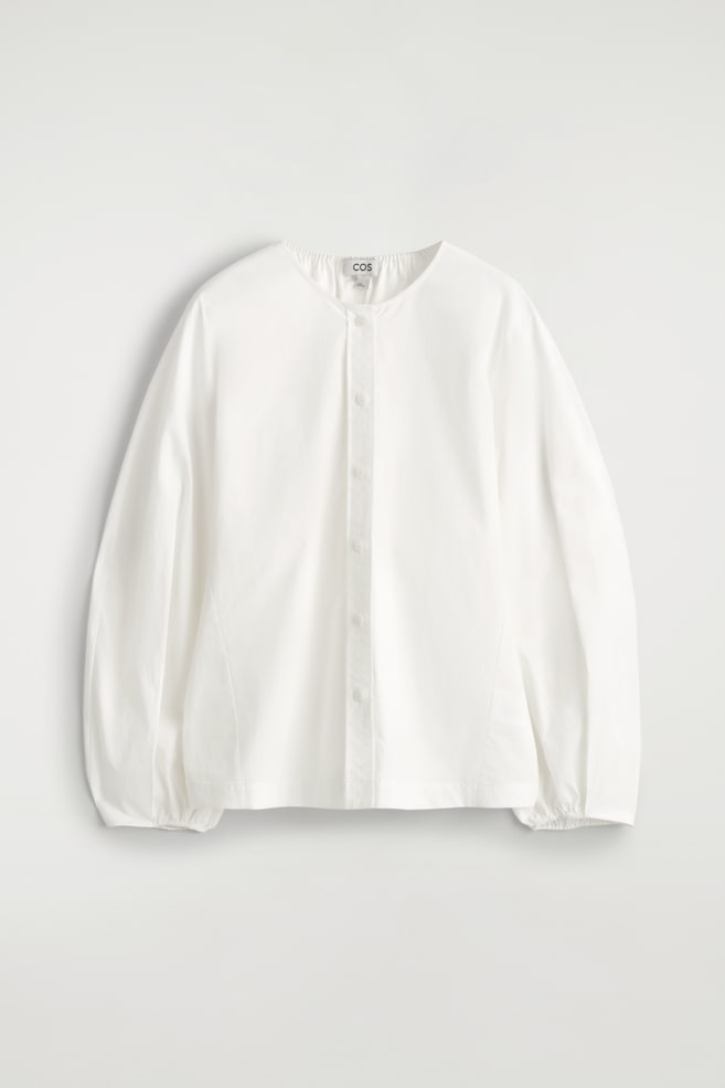 BLOUSE FRONCÉE EN COTON PIMA - BLANC/BAIE - 1