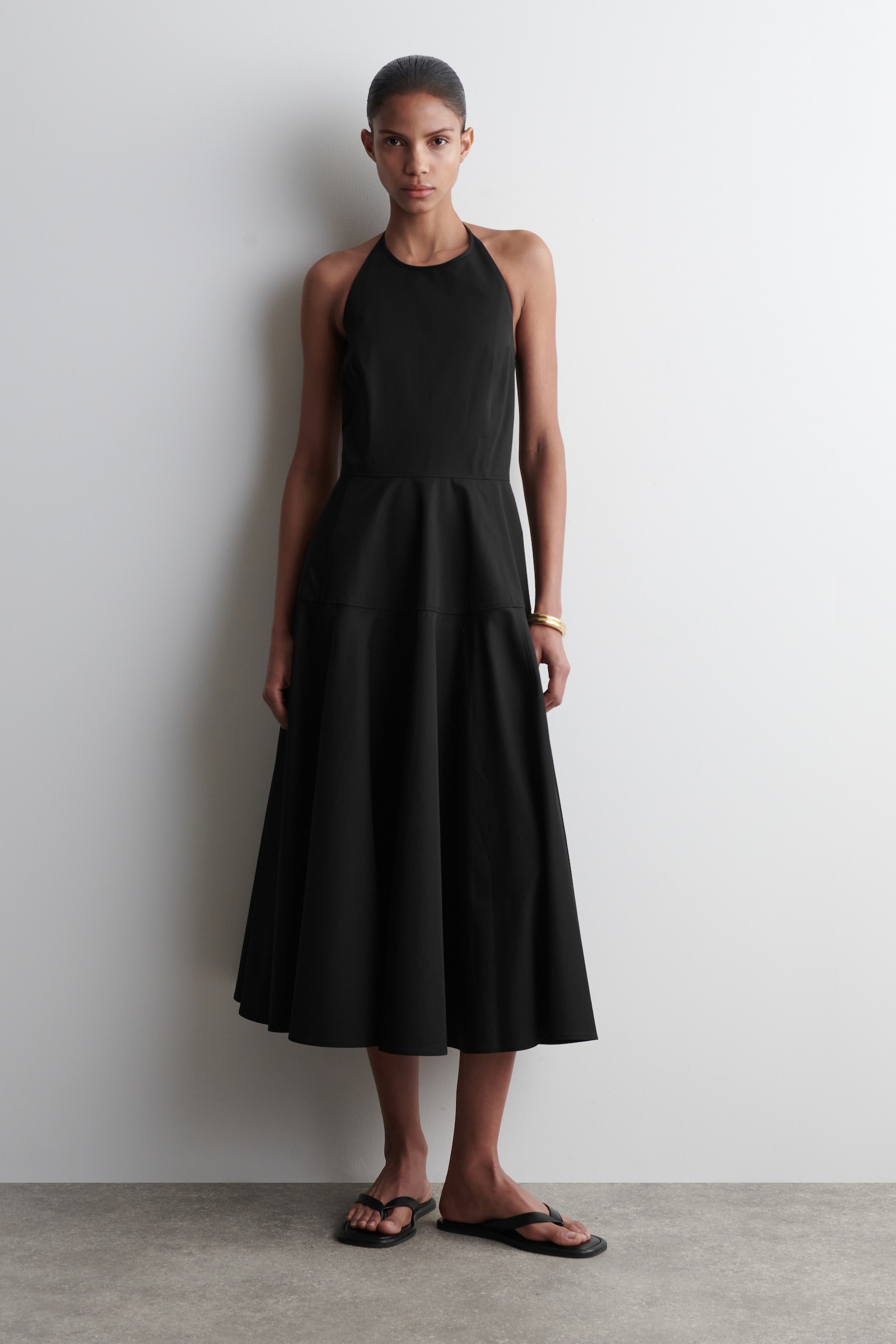 PIMA COTTON HALTERNECK DRESS - BLACK/RED