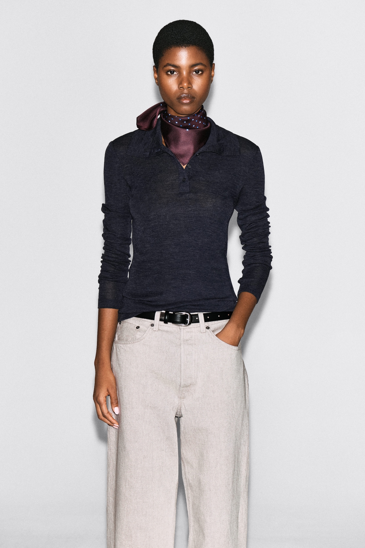 GEOMETRIC-PRINT MULBERRY SILK SCARF — BURGUNDY / BLUE