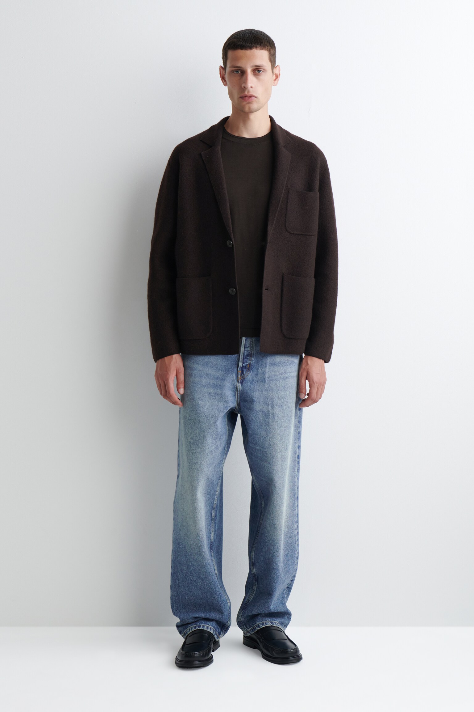 BOILED MERINO WOOL BLAZER - DARK BROWN - 5