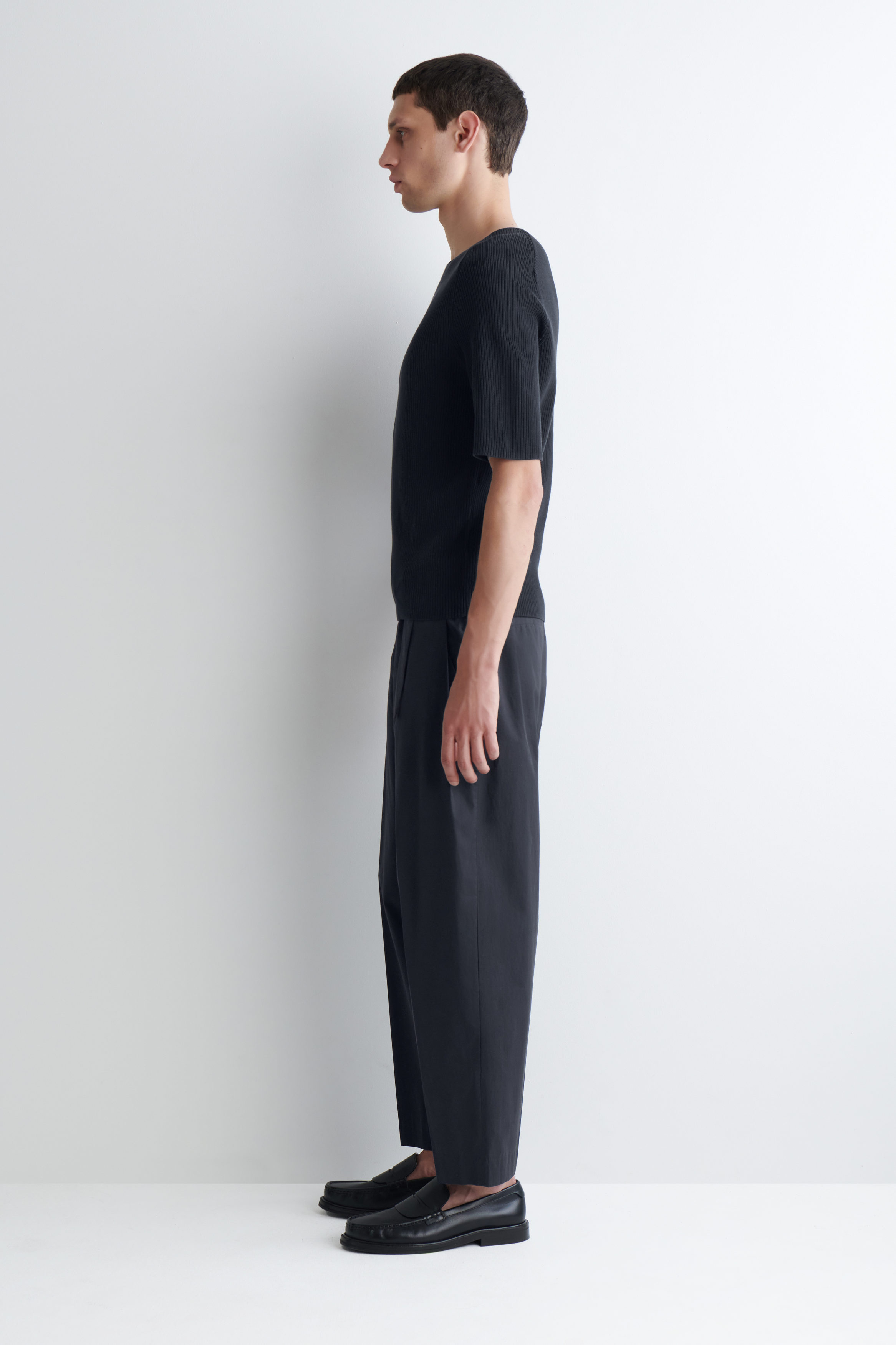 【YOURNUS】Enemy Ribbed Knit T-Shirt Circular Knit T-Shirt - Solid Navy | Naked & Famous Denim