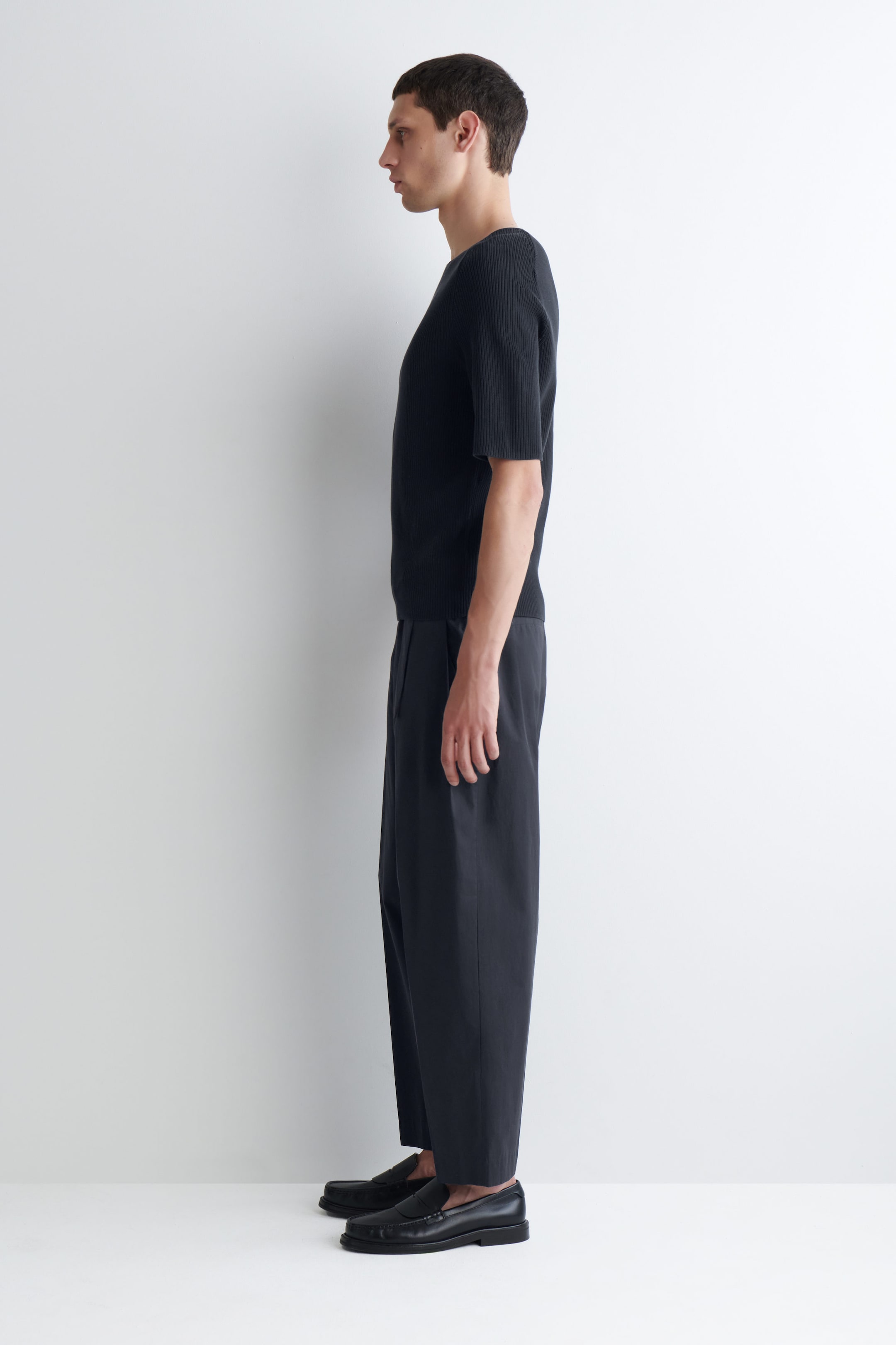RIBBED-KNIT BOAT-NECK T-SHIRT