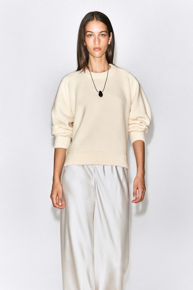 ROUNDED PURE CASHMERE CREW-NECK JUMPER - CREAM | COS