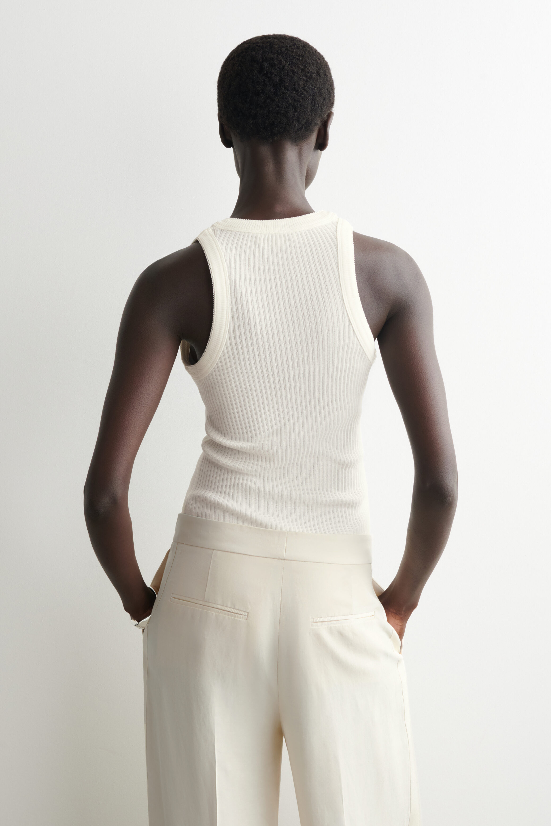RIBBED-KNIT HENLEY TANK TOP - OFF-WHITE | COS US