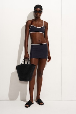 CONTRAST-TRIMMED SWIM SKIRT — NAVY / WHITE 1