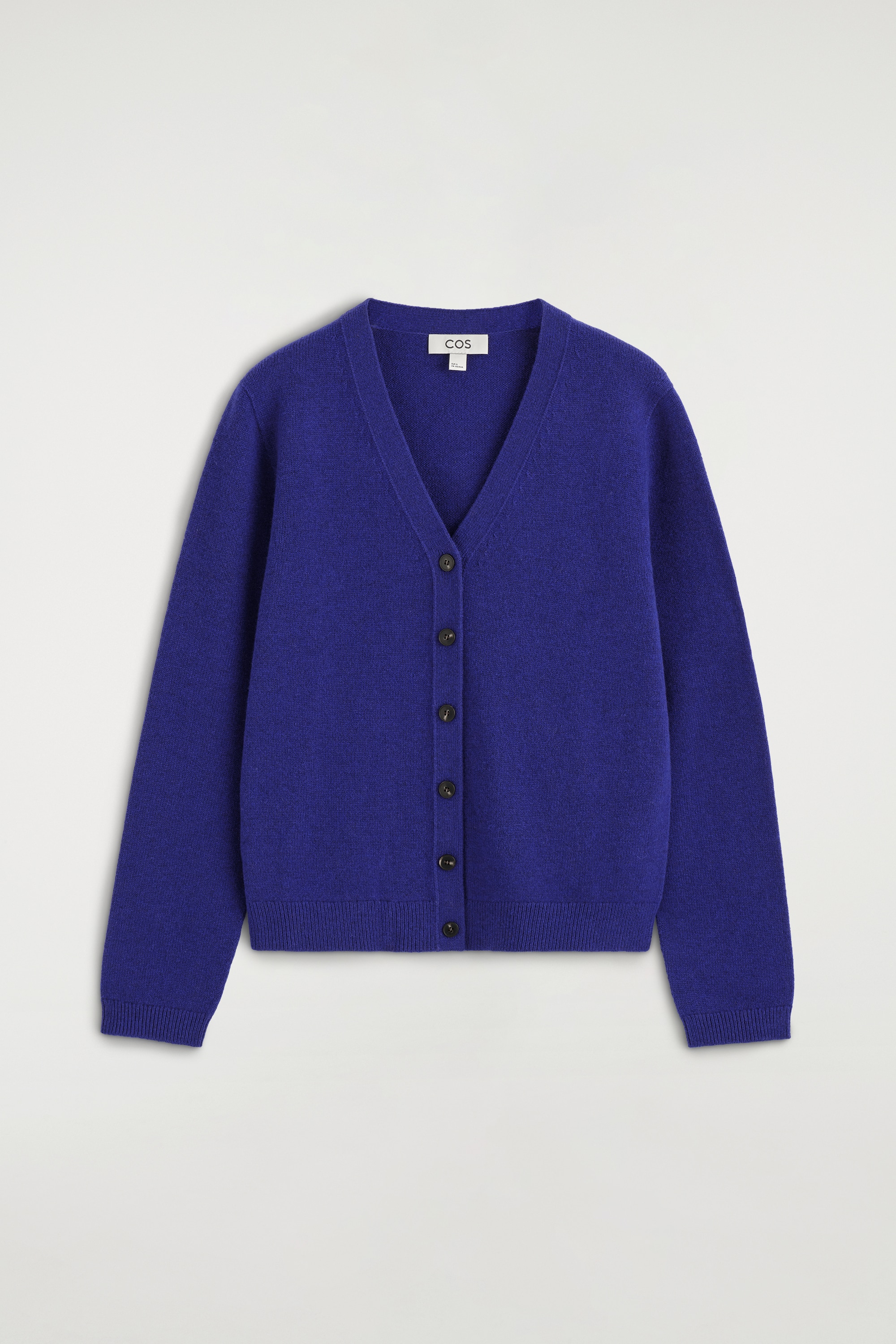 MERINO WOOL V-NECK CARDIGAN - COBALT BLUE/RED