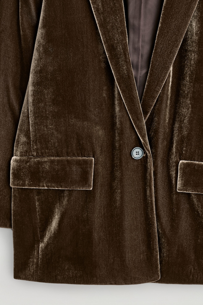 SINGLE-BREASTED VELVET BLAZER — BROWN