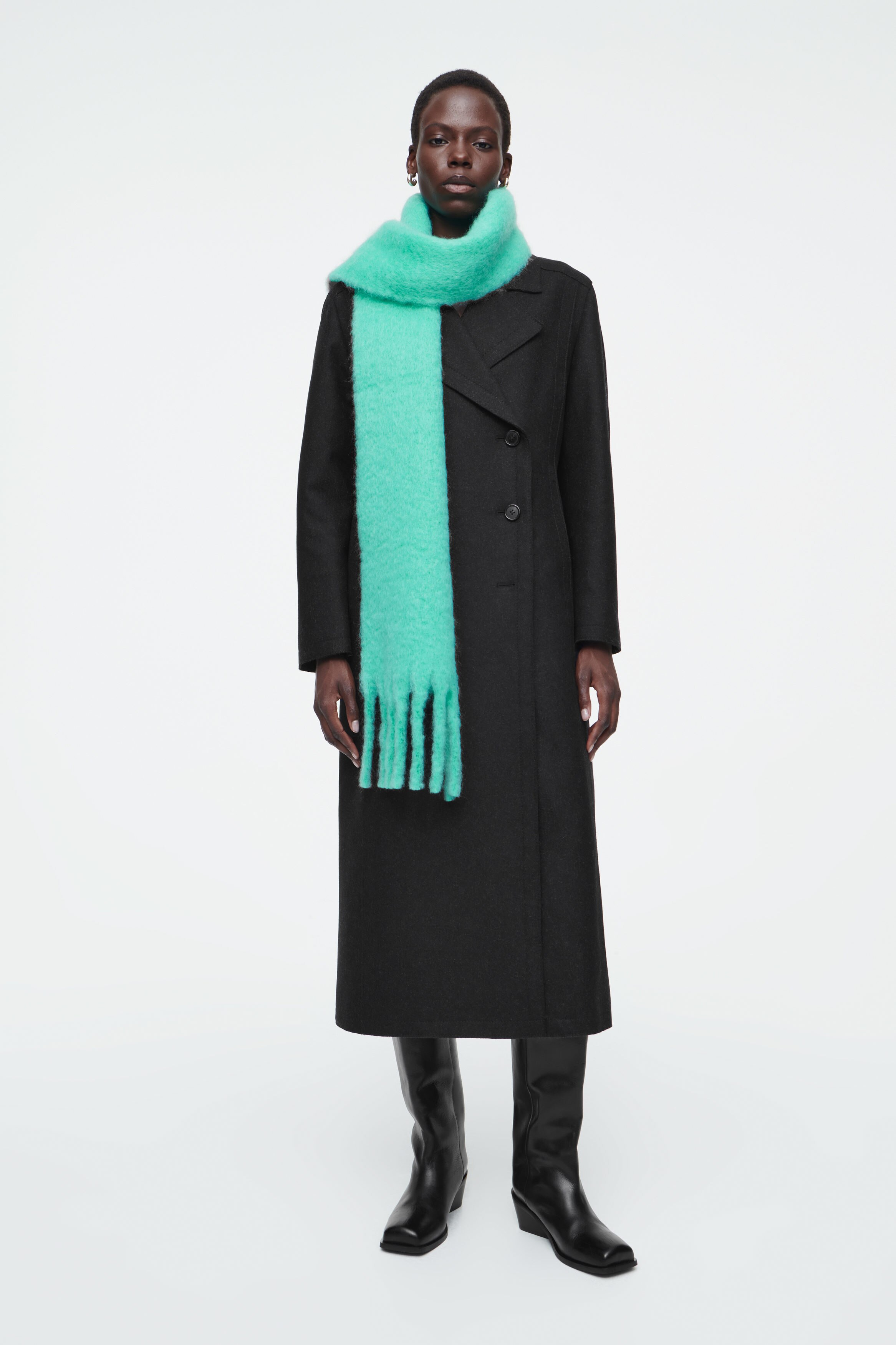 COS モヘアマフラー　Cos mohair muffler FRINGED BRUSHED-MOHAIR SCARF - TURQUOISE | COS
