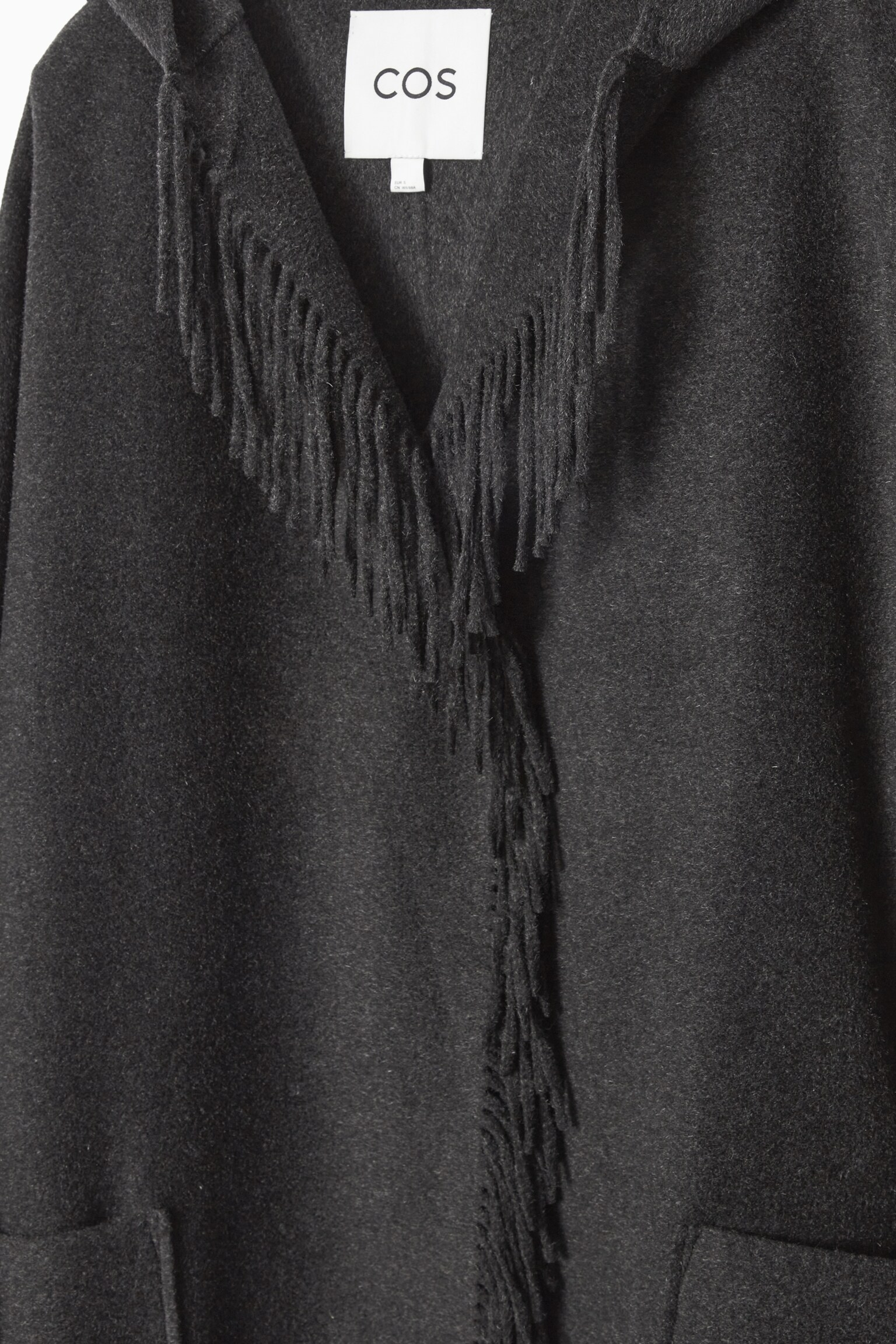 FRINGED DOUBLE-FACED WOOL LONG COAT - DARK GREY - 2