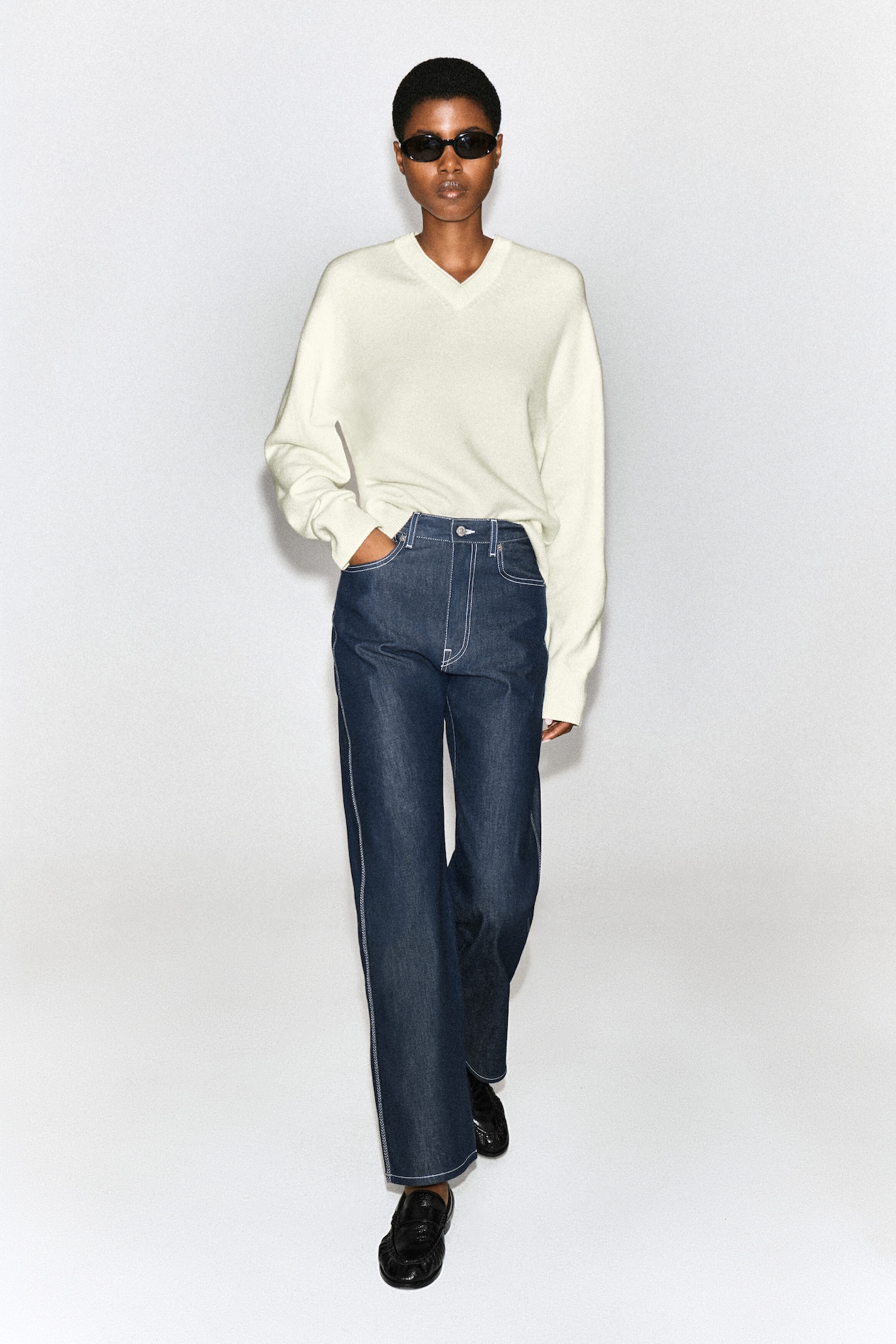 CHORD TOPSTITCHED RAW STRAIGHT-LEG JEANS — RAW INDIGO