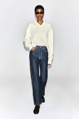 CHORD TOPSTITCHED RAW STRAIGHT-LEG JEANS — RAW INDIGO 2