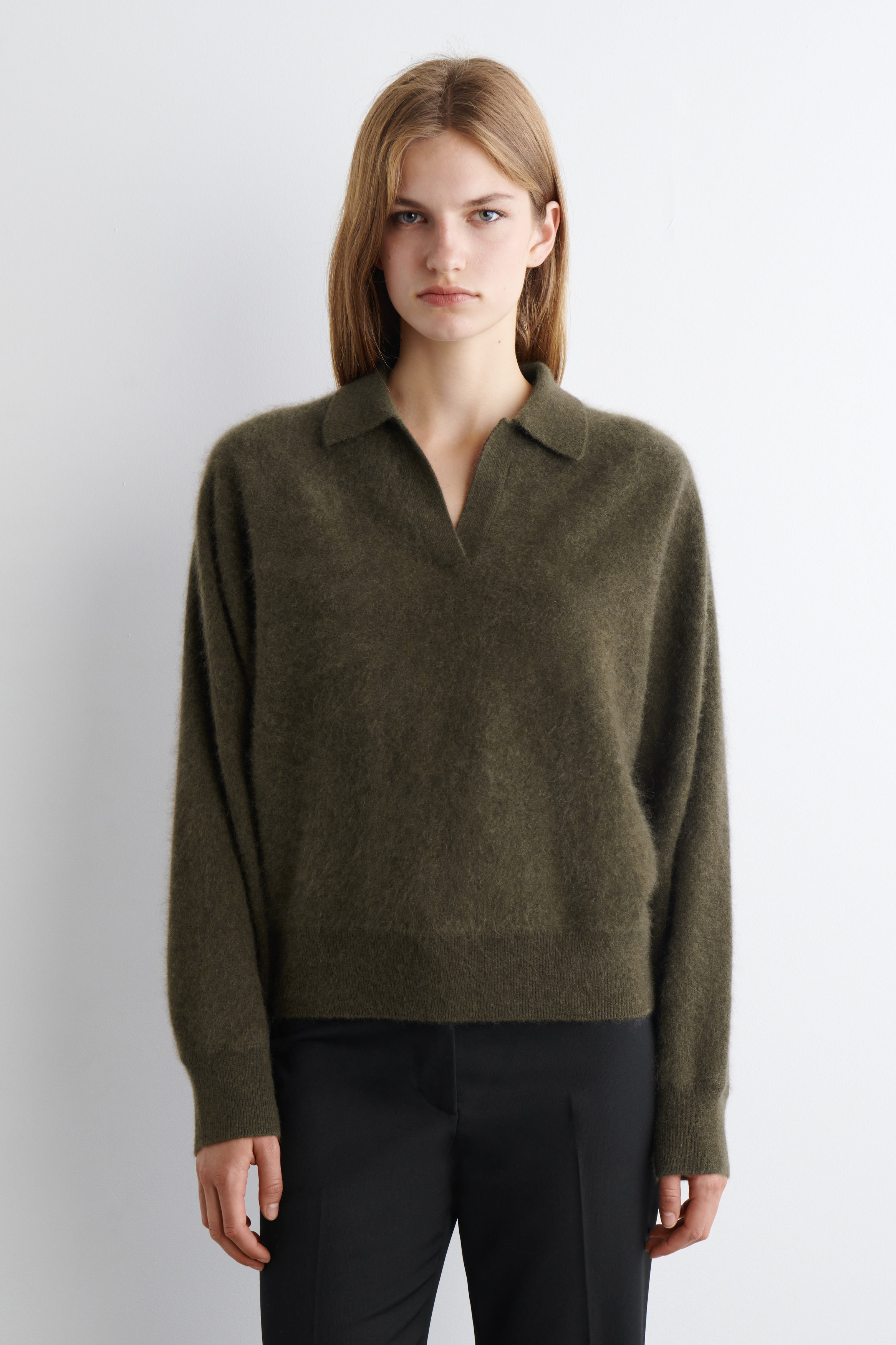 BRUSHED-CASHMERE POLO SWEATER - KHAKI | COS