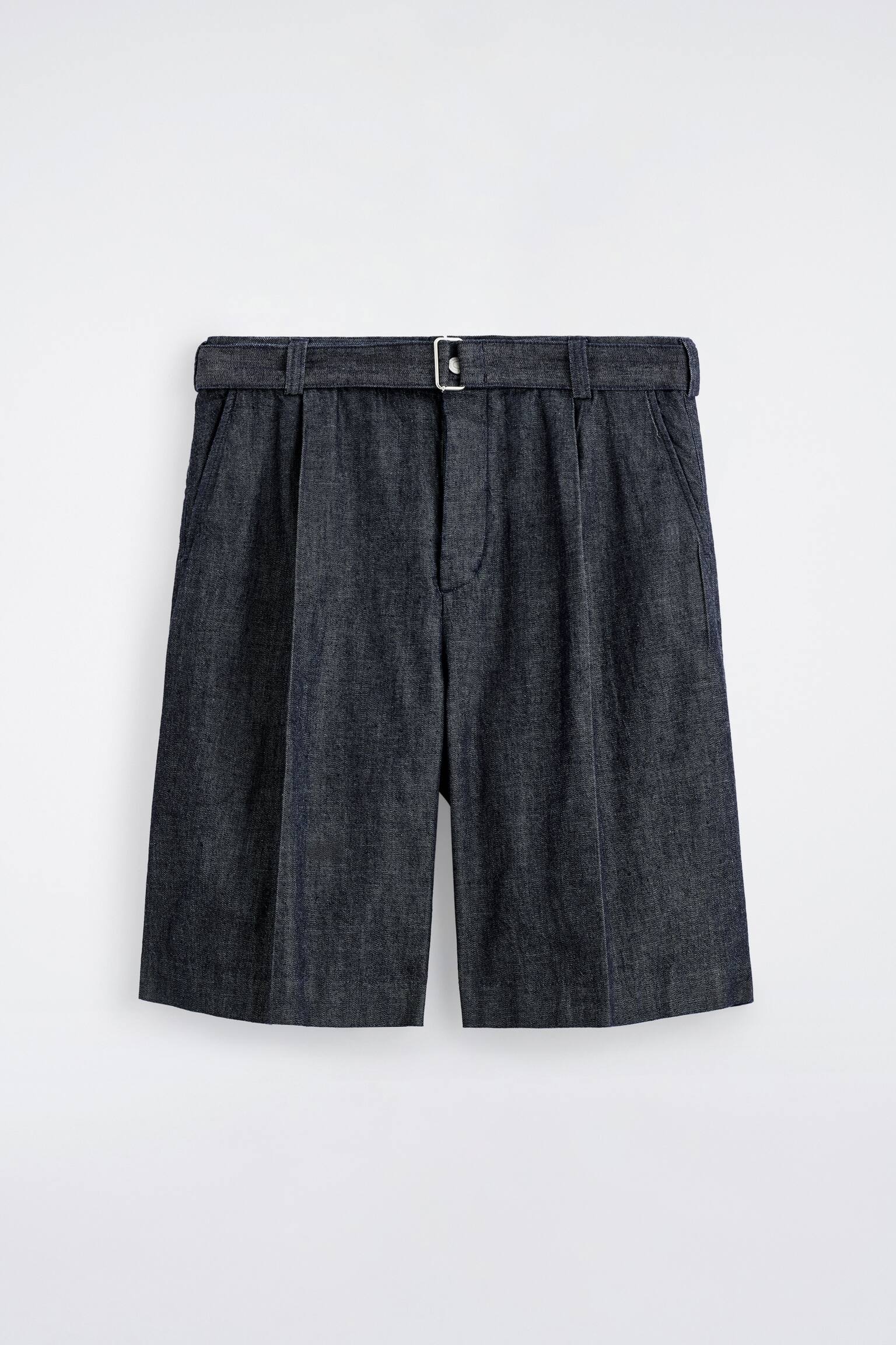 BELTED WIDE-LEG DENIM SHORTS - INDIGO - 2