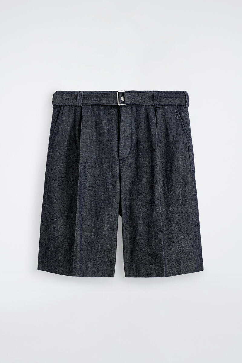 Belted Wide-Leg Denim Shorts