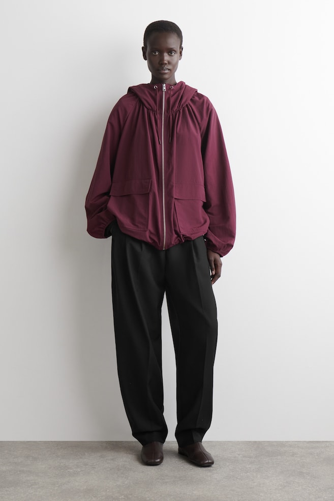 TECHNICAL HOODED PARKA JACKET — DARK RED