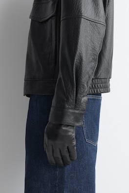 TOPSTITCHED CASHMERE-LINED LEATHER GLOVES — BLACK 1
